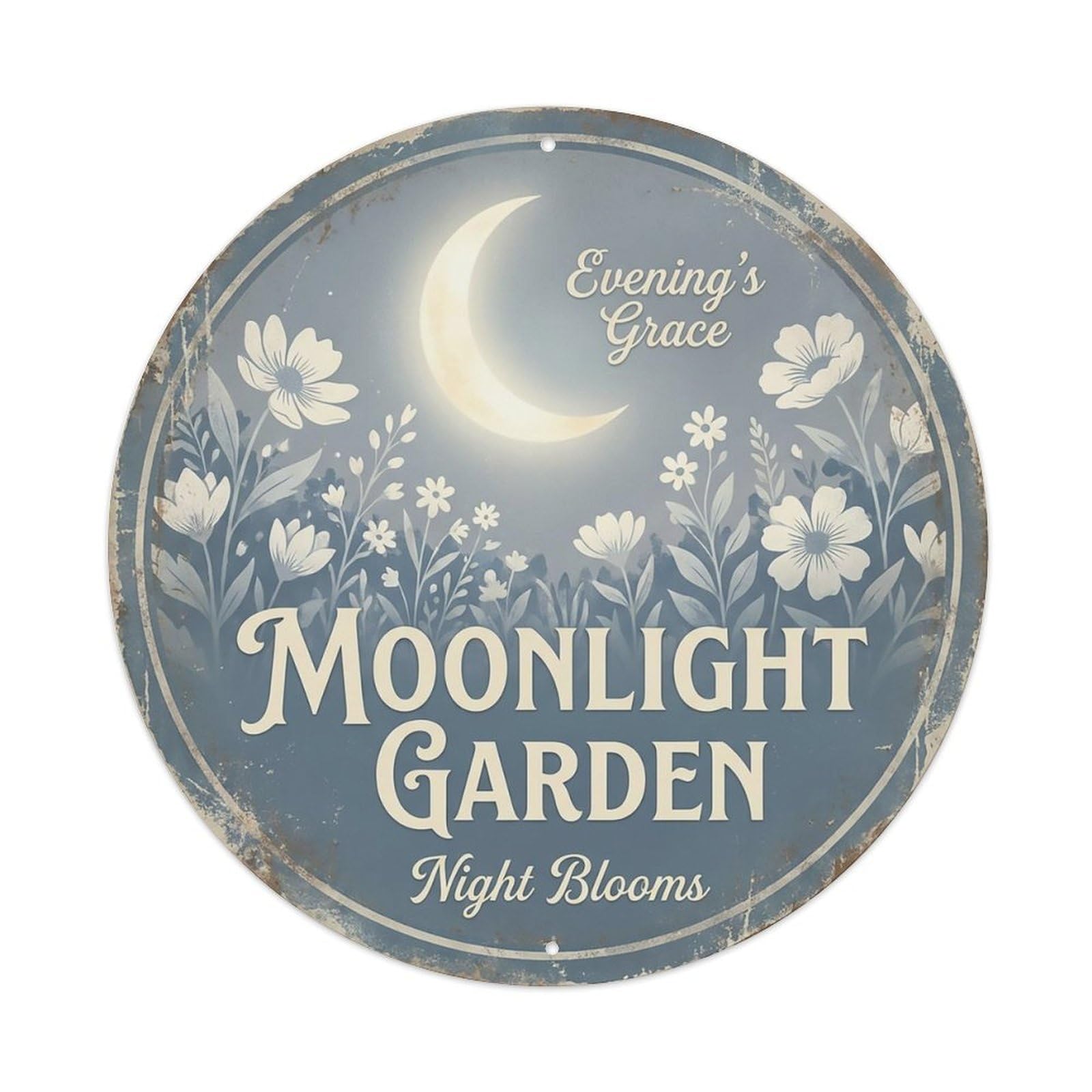 Cxhjca 8X8inch(20X20cm) Vintage Cottagecore Garden Moonlight Garden Night Metal Tin Sign