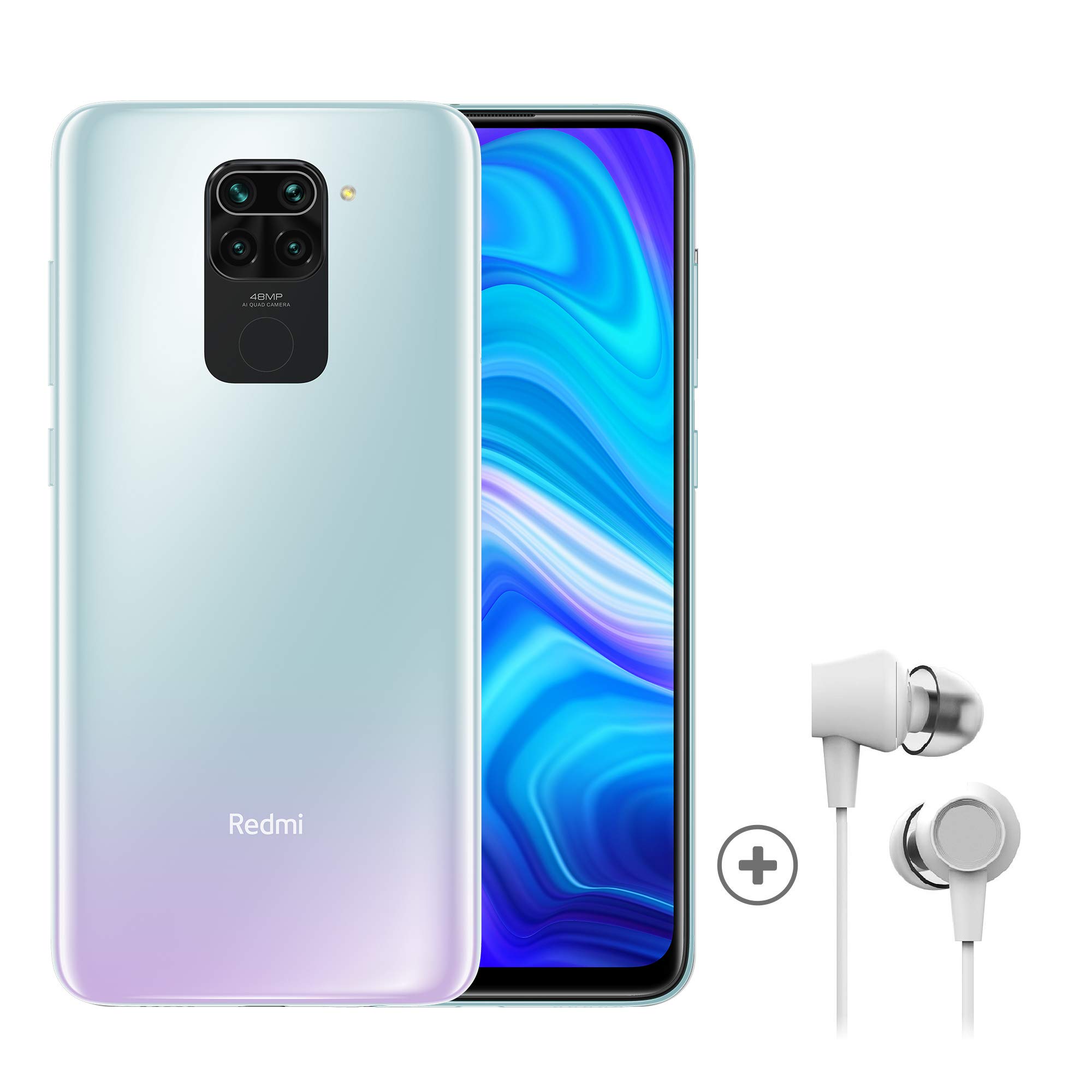 Xiaomi Redmi Note 9 Smartphone + Kopfhörer (16,59 cm (6,53") FHD+ Display, 128GB interner Speicher, 4GB RAM, 48MP Quad-Rückkamera, 13MP Frontkamera, Dual-SIM, Android 10) Weiß - [Exklusiv bei Amazon]