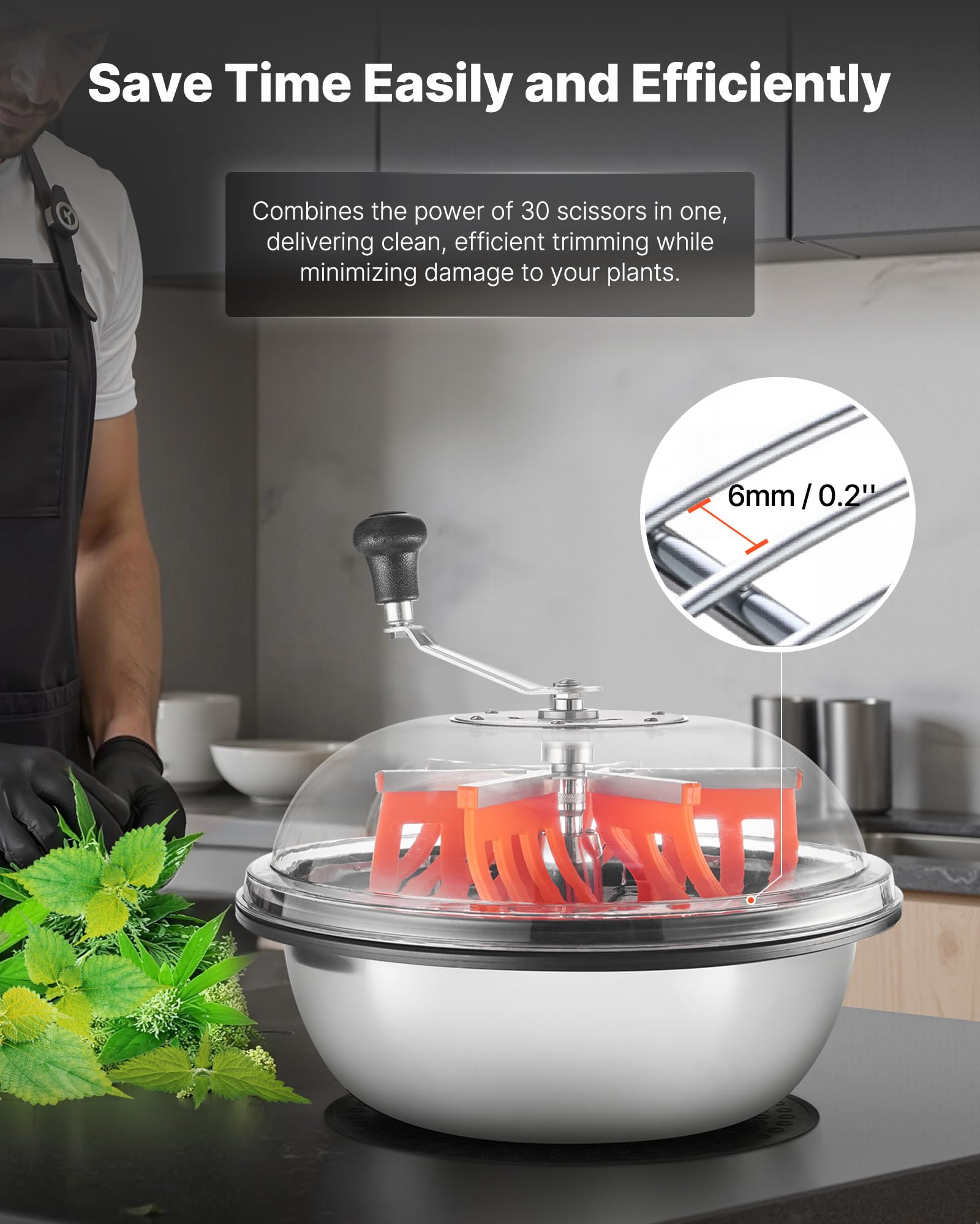 VEVOR Máquina Recortadora de Cuenco de Hojas mm Recortadora de Cuenco de Hoja de Brote con Tapa Transparente y Rejillas de Acero Inoxidable para Brotes de Flores (Manual 420 mm)