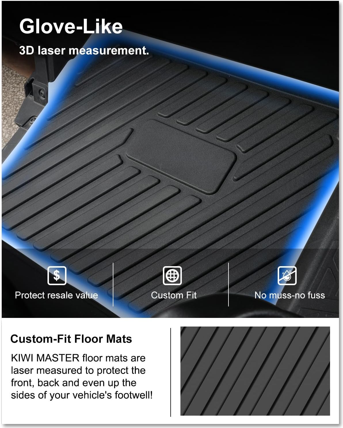 KIWI MASTER Floor Mats for 2018-2026 Polaris Ranger Crew XP 1000 Accessories, Custom Fit All Weather UTV Mats, Heavy Duty TPE Floor Liners, Front & Rear 2 Row, Black