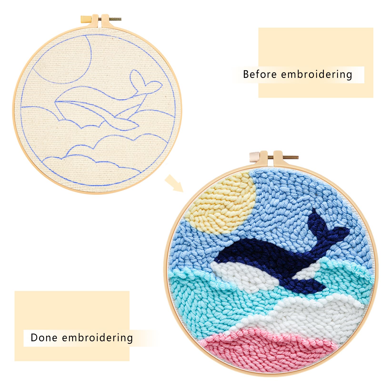 JSRQT Punch Needle Kit DIY Punch Needle Kits for Adults Beginners Embroidery Starter Handcraft DIY Craft Hoop Kids with Instructions Whale Pattern - Image 3