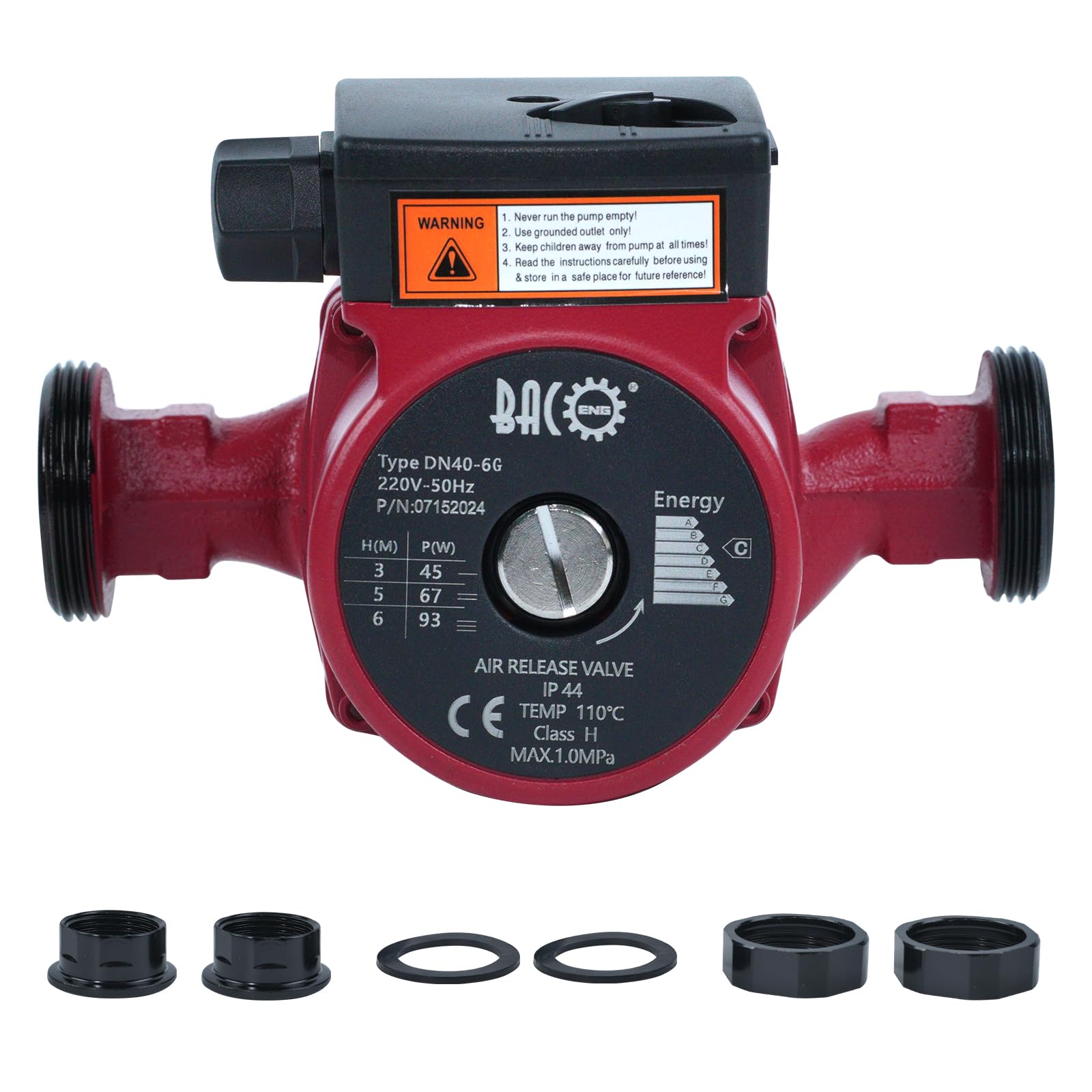 BACOENG Circulateur Chauffage, Pompe de chauffage, Pompe de circulation, Pompe de Chaudiere Circulateur 25-6/180 Pompe de chauffage avec commutation manuelle de vitesse à 3 niveaux + raccords
