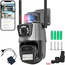 Câmera de Segurança WiFI Externa 360° PTZ - Dual 3MP Full HD + Detecção Humana, Zoom 5x, Visão Noturna Colorida, Alarme com Luz/Som, Áudio Bidirecional, IP66, Cloud/Cartão SD