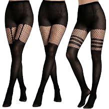 3 Pairs Faux Thigh High Fishnet Stockings for Women Black Opaque Tights Fishnet Tights Pantyhose