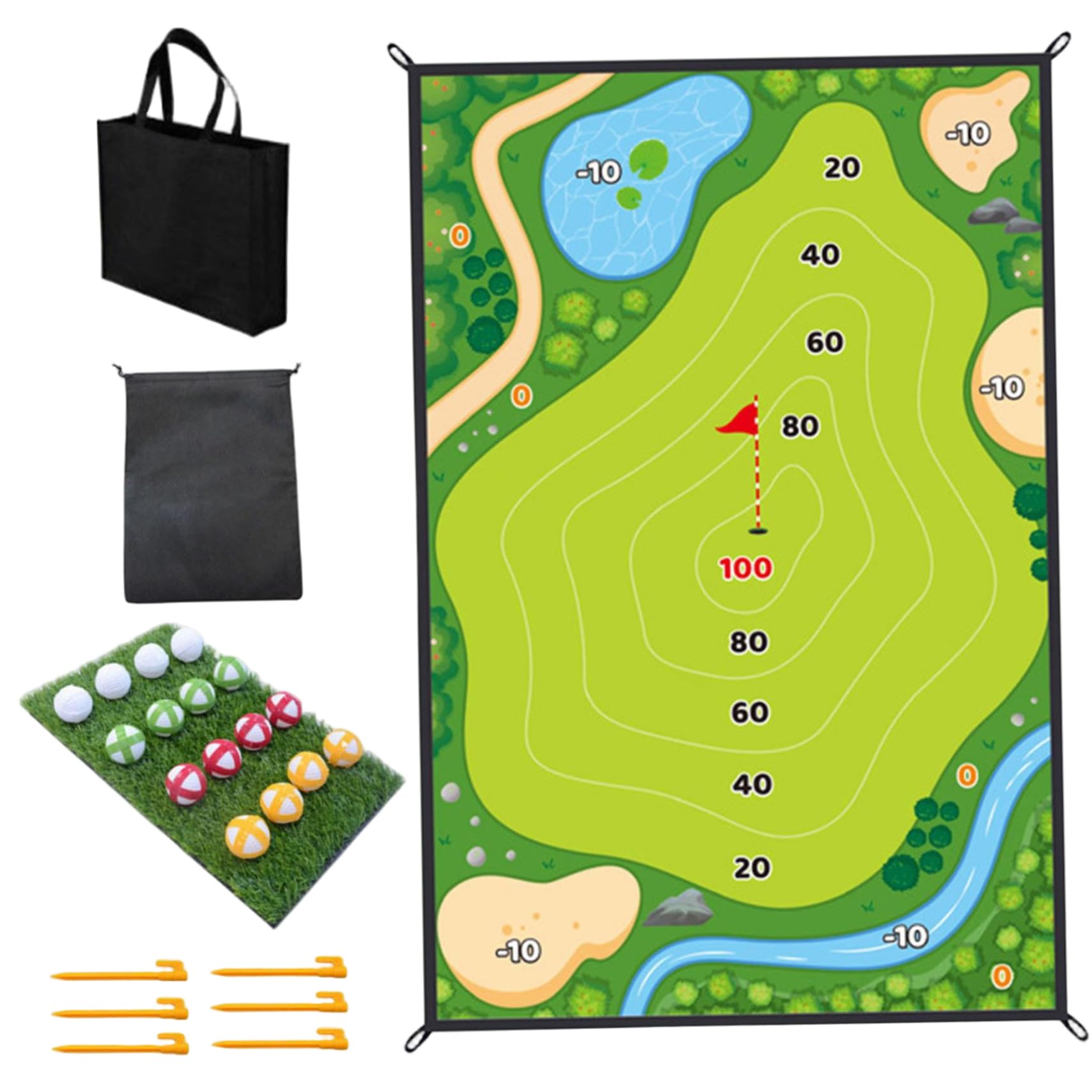 Juego de chip de golf, práctica de golf portátil con tapetes y 16 pelotas adhesivas, juegos de patio de interacción entre padres e hijos para interiores y exteriores, juego para niños Sticky Pro