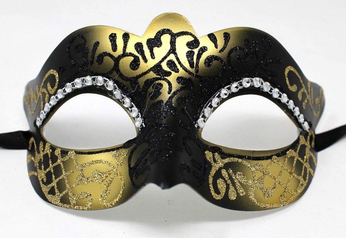 LADIES BLACK GOLD CRYSTAL JEWELLED EYES VENETIAN MASQUERADE CARNIVAL PARTY EYE BALL MASK, 8cm Deep - Image 3