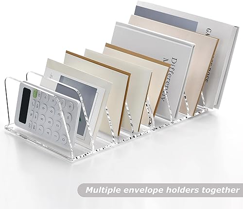 Miniatura 8 de SANRUI Organizador de archivos de escritorio de acrílico, soporte organizador de archivos de letras verticales transparentes de 4 secciones, estante