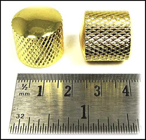 Miniatura 3 de Paquete de 2 pomos de potenciómetro de volumentono dorado brillante con cúpula moleteada