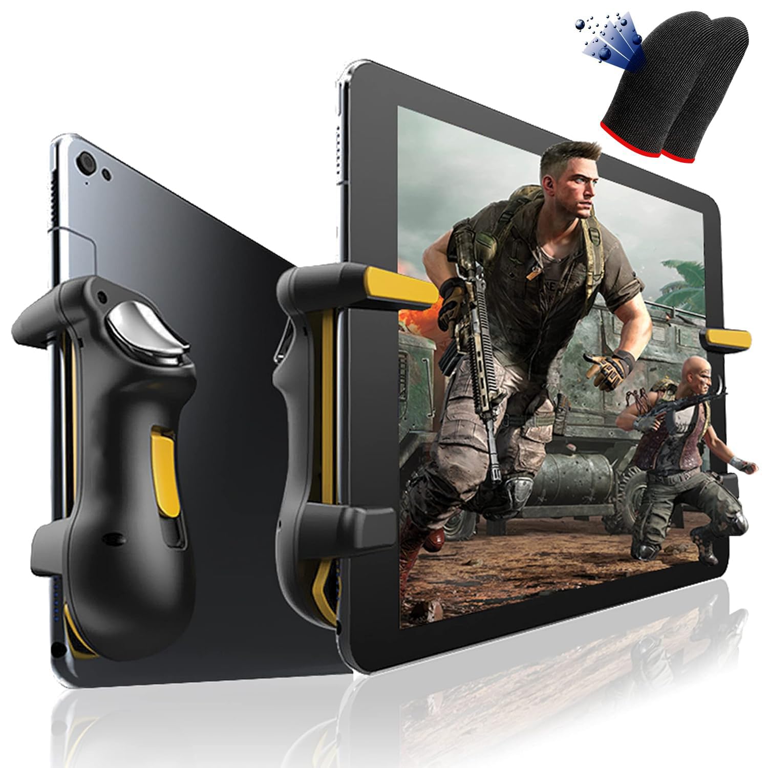 YOUWE7 PUBG Game Controller for iPad Tablet, Six Finger Gamepad Joystick Continuous Click, Sensitive Shoot Aim Grip Trigger Switches Joystick, Capacitance Fire Aim Button with Gaming Finger Sleeve