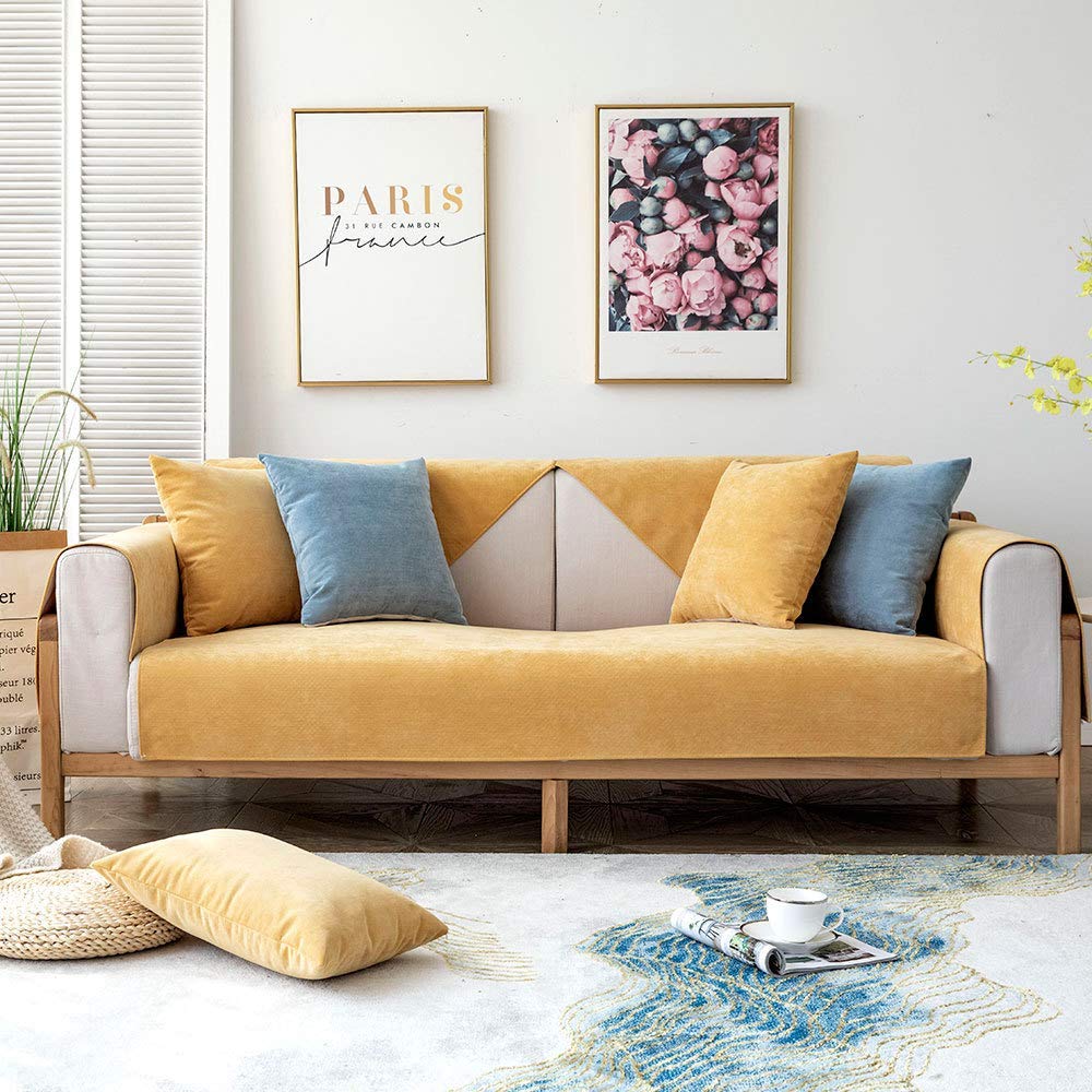 Yestree Waterproof Sofa Covers 3 Seater, Washable Sofa Protector for Kids/Dogs/Pets, Non Slip Covers Sofa Slipcovers Furniture Protector for Living Room(Yellow 110 * 110cm)