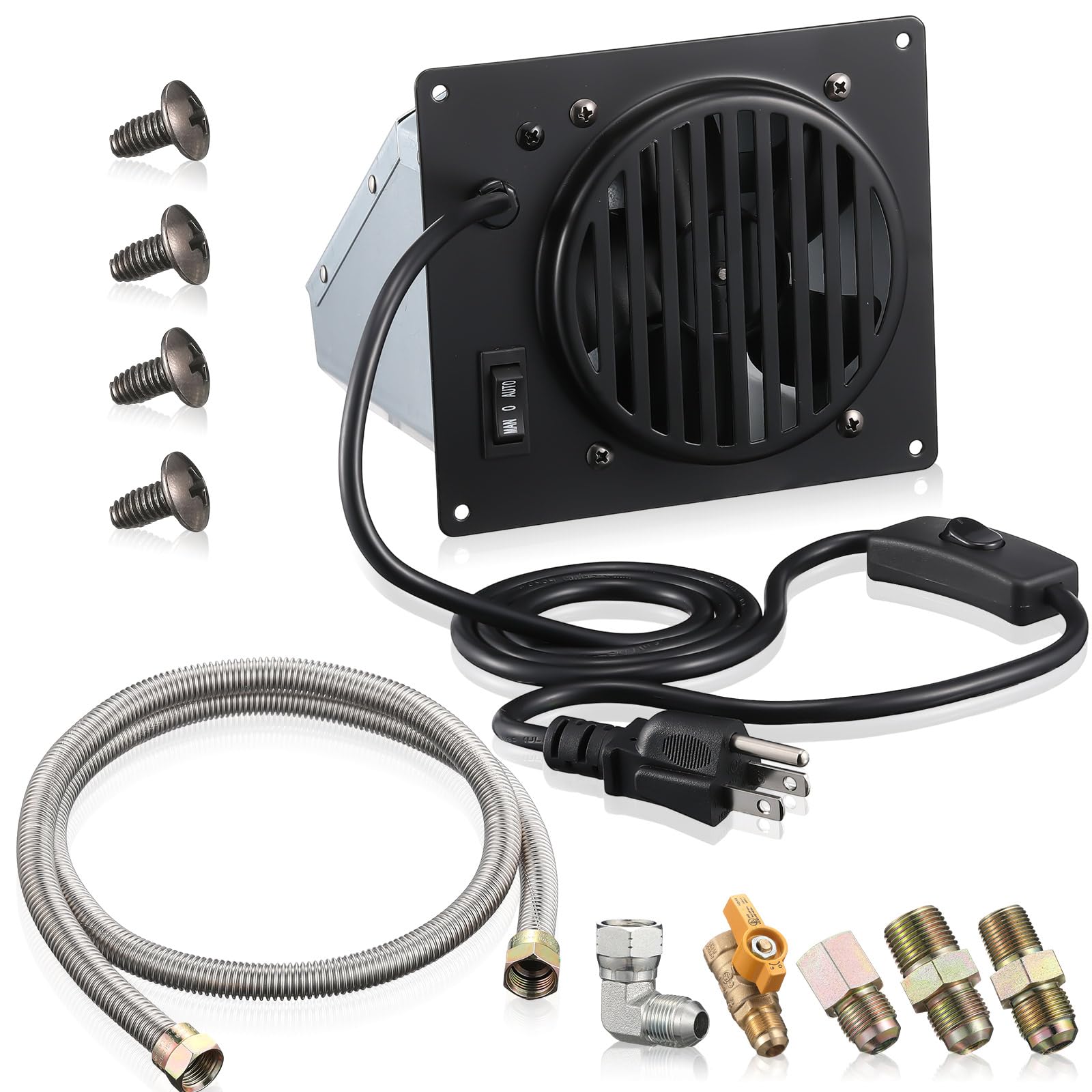Photo 1 of VIHOSE Blower Fan Kit Compatible with Mr. Heater F299201 Replacement Wall Heater Fan Accessory Kit 2 Modes Propane Natural Gas Heaters Blower Fans with 48 Inch Gas Hose