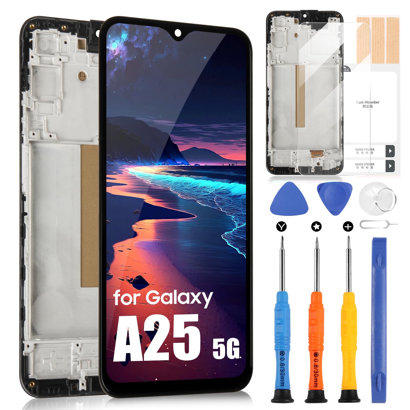 LCD Display pour Samsung A25 5G Écran LCD pour Samsung Galaxy A25 5G SM-A256B SM-A256E SM-A256U 6,5" Ecran Replacement Écran Tactile Touchscreen Assemblée + Réparation (Noir avec Cadre, Incell)