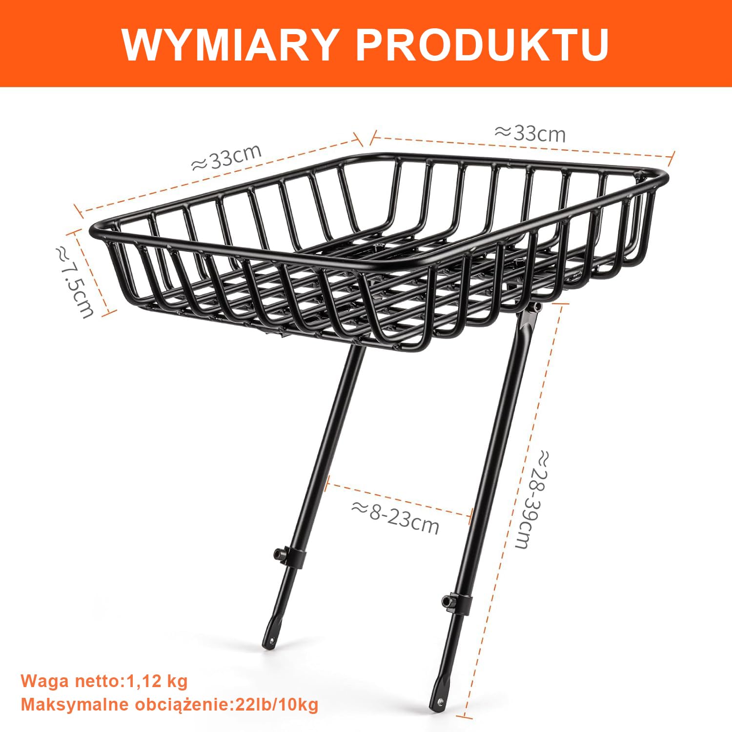 CXWXC kosz rowerowy z uchwytem przednim – Duży kosz rowerowy z przodu z wzmocnieniami – aluminiowy kosz przedni o dużej pojemności