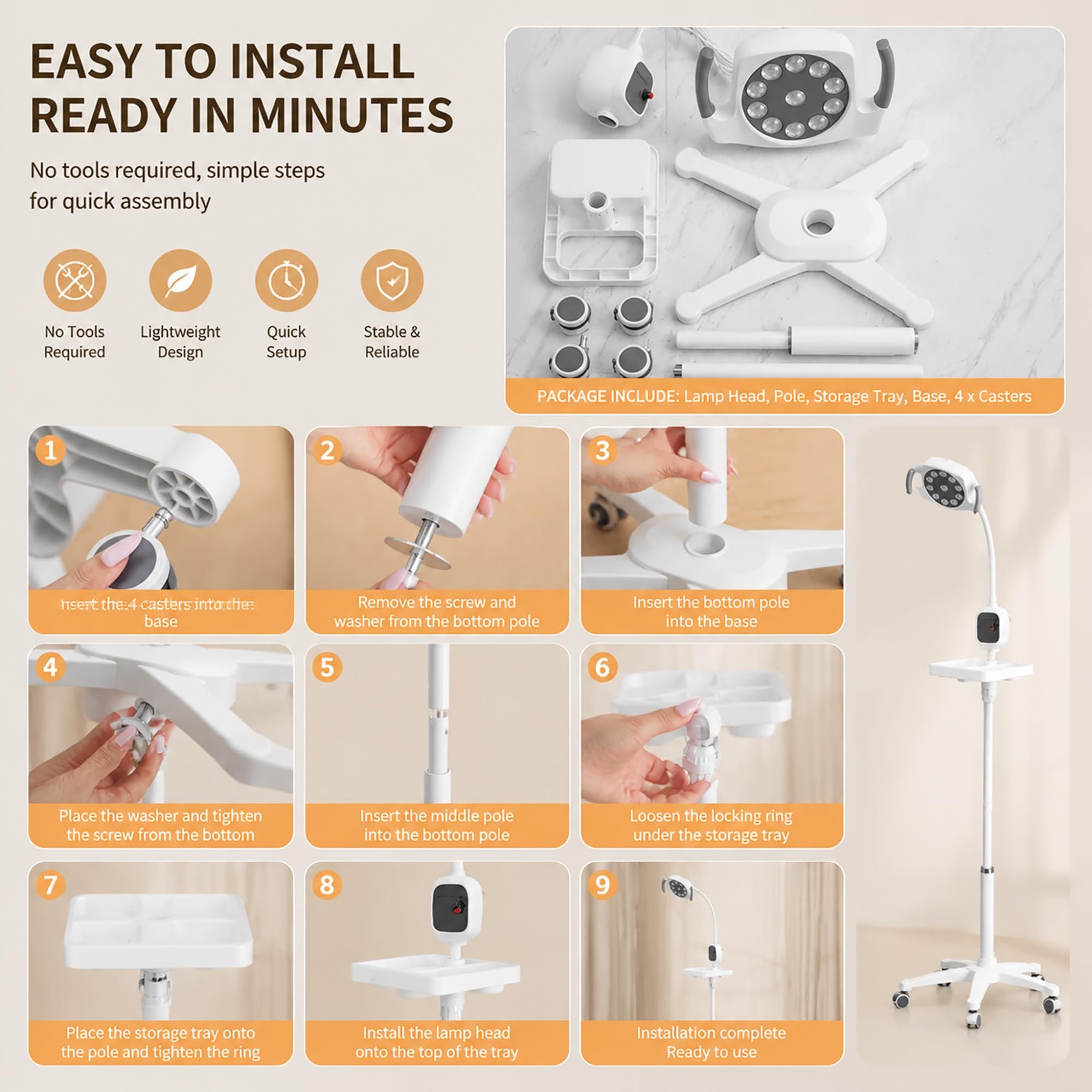 Lampada da Visita Chirurgica LED 12W, Lampada per Visita Ginecologica | Luce Fredda Mobile Senza Ombre con Collo di Cigno Flessibile per Studi Dentistici, Orali e Ambulatori Ginecologici