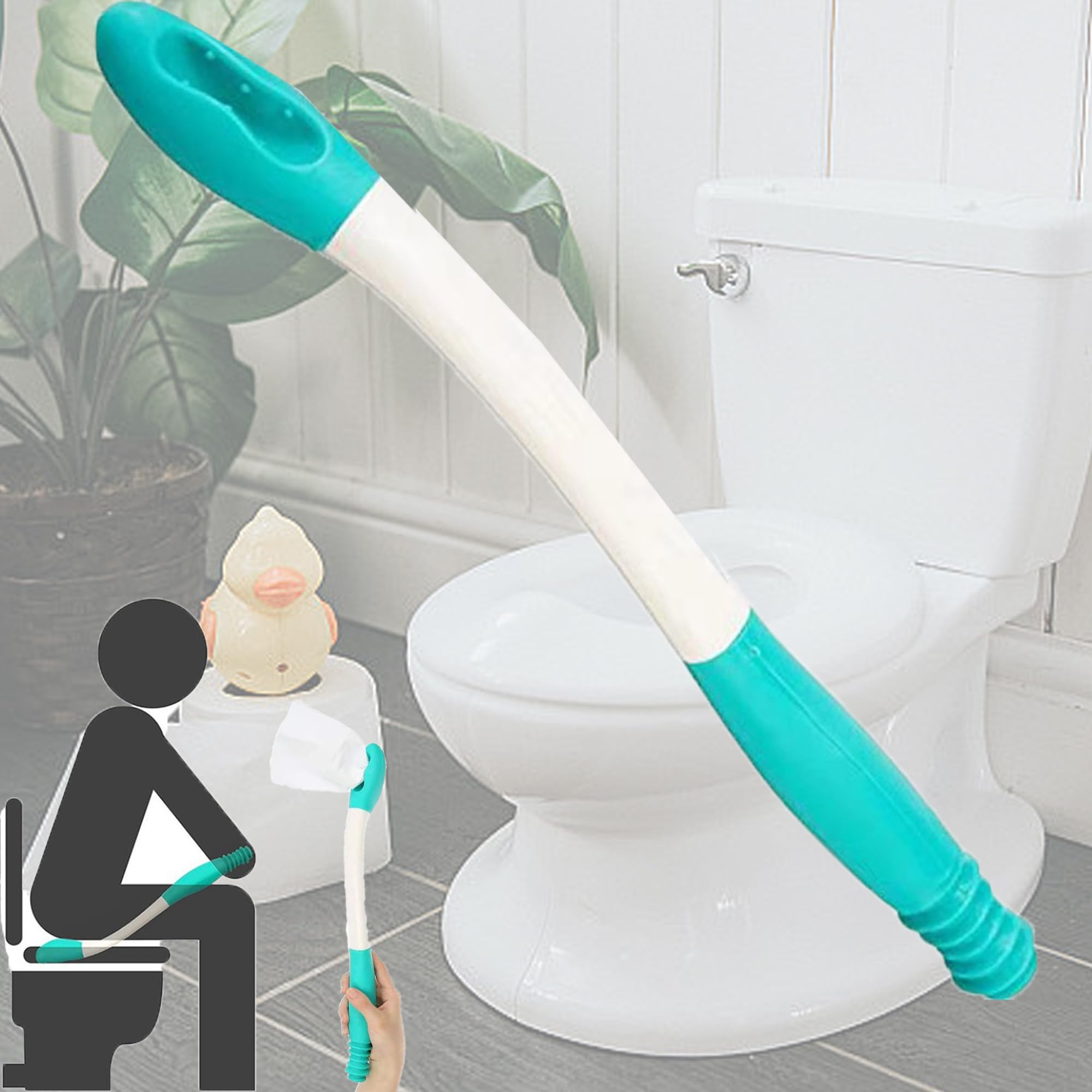 Herramienta de Limpiaparabrisas Ayuda Limpieza Cadera, Soporte de Limpieza Cómodo con Mango Largo, Herramienta de Inodoro de Ayuda de Limpieza No Curvada para Ancianos y Mujeres Embarazadas
