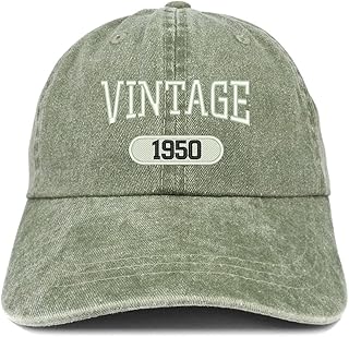 Trendy Apparel Shop Vintage 1950 Embroidered 73rd Birthday Soft Crown Washed Cotton Cap - Olive