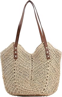 Femmes Sawaw Sac à bandoulière Sacs Beach Sumes Été à la Main Tissage à la Main Sac à Main Sac à Main Savoir Mode Sac à Main pour Voyage de Plage,Beige