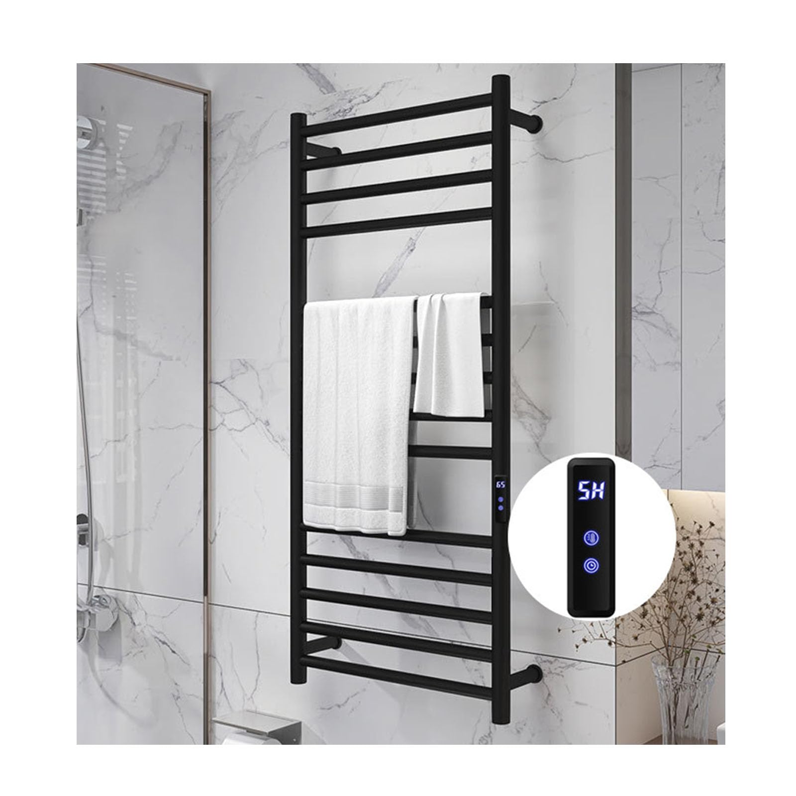 Sèche-serviettes électrique en acier inoxydable noir au design épuré