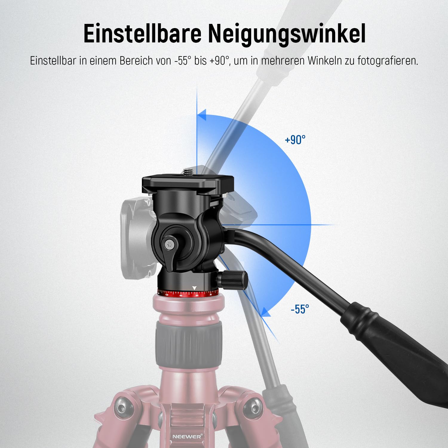 NEEWER Stativ Fluidkopf Pan Tilt Head mit Schnellwechselplatte und Griff, Metall Kamera Stativkopf kompatibel mit Arca Swiss für kompakt Videokameras DSLR Kameras, Belastbar bis zu 3kg,GM24(Rot)
