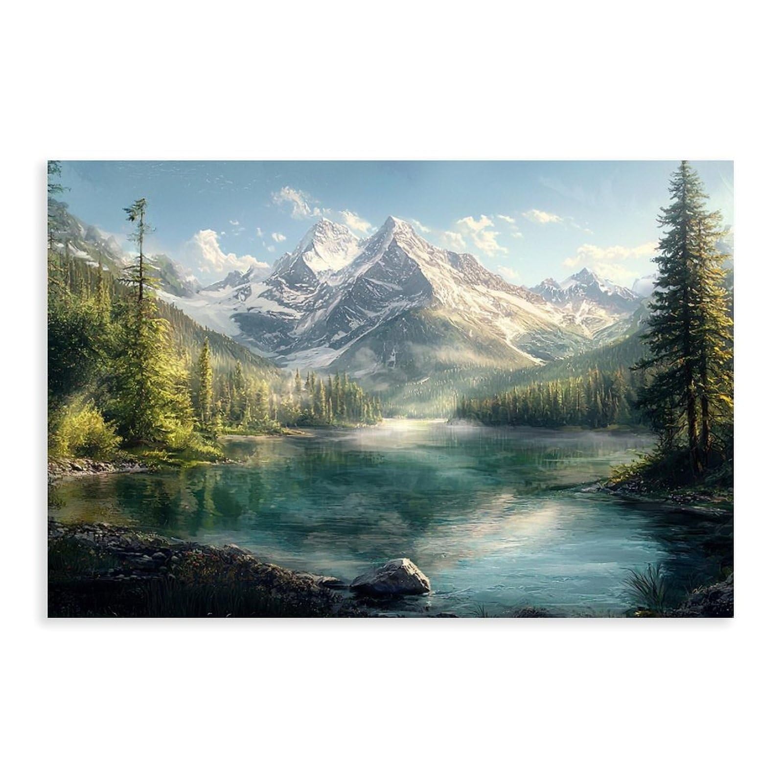 Amazon.com: XAHOR Serene Mountain Lake Art – Beautiful Snow-Capped