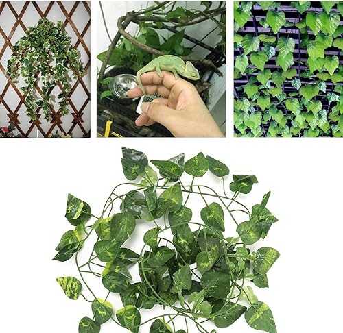 Repta Vines Flexible Bend Long Vines Artificial Fake Leaves Habitat Decor for Lizard Frogs Snakes and More Reptiles(Green Leaf)