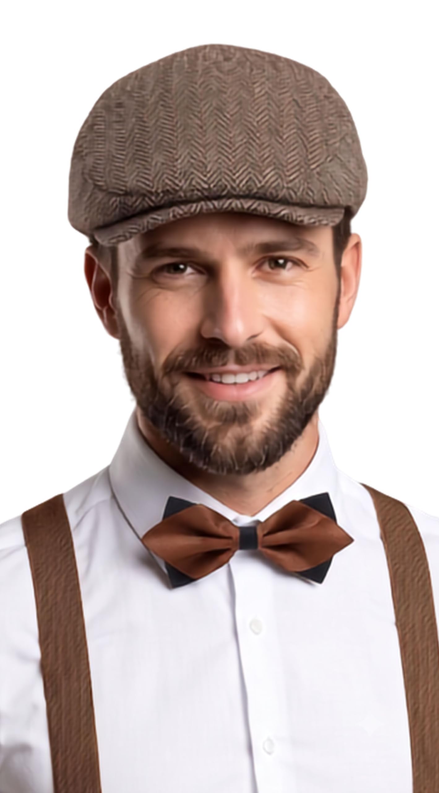 RR DESIGN Men's Vintage Combo Set β Flat Cap, Adjustable Suspenders & Pre-Tied Bow Tie | Newsboy Gatsby Cap | Retro Gentleman Accessories for Wedding, Party, Photoshoot, Costume & Casual Wear 4