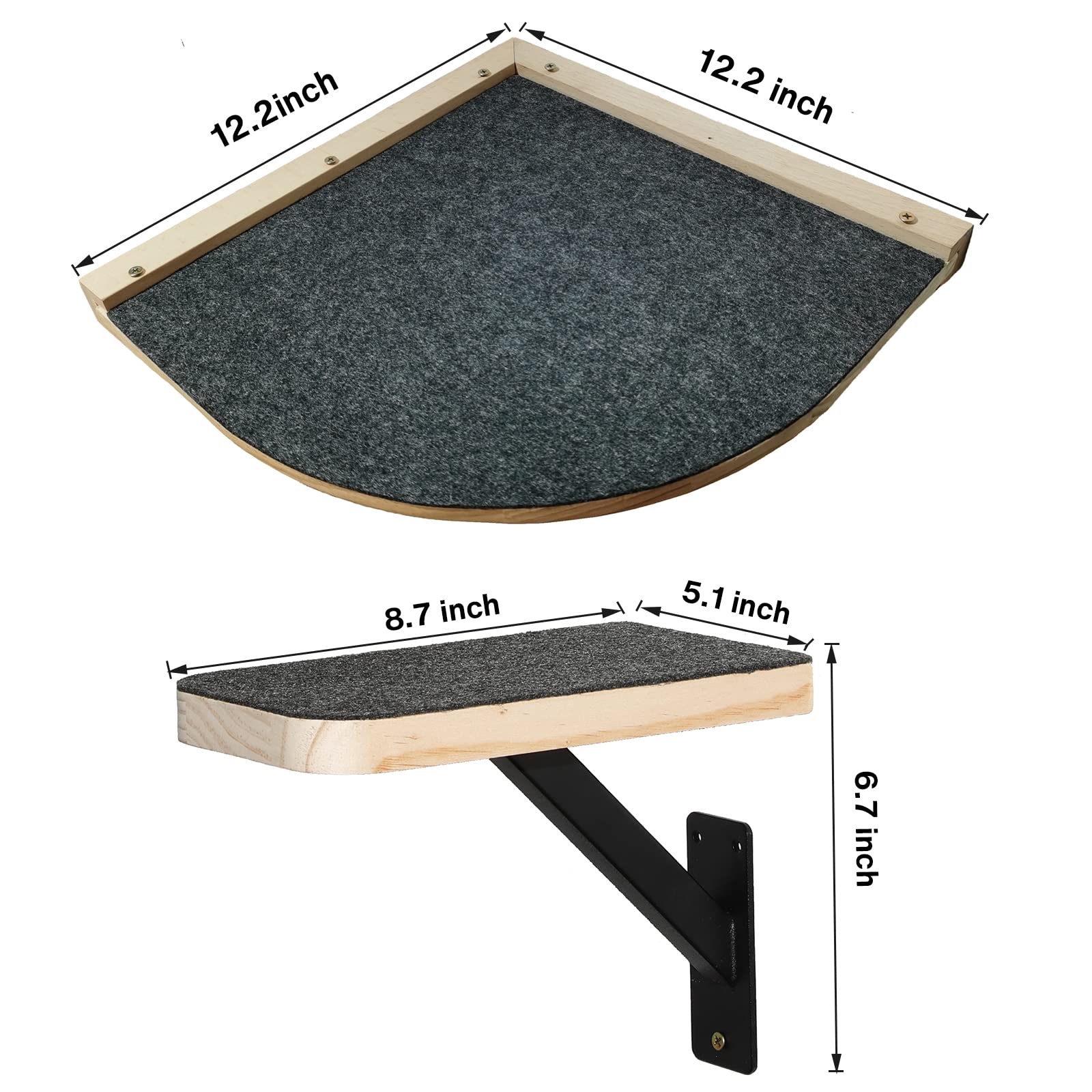 Purife Cat Hammock Wall Perch Set with 2 Steps Indoor, Wall Mounted Cat Corner Shelves & Bed with Climbing Steps, Scratching Post 2