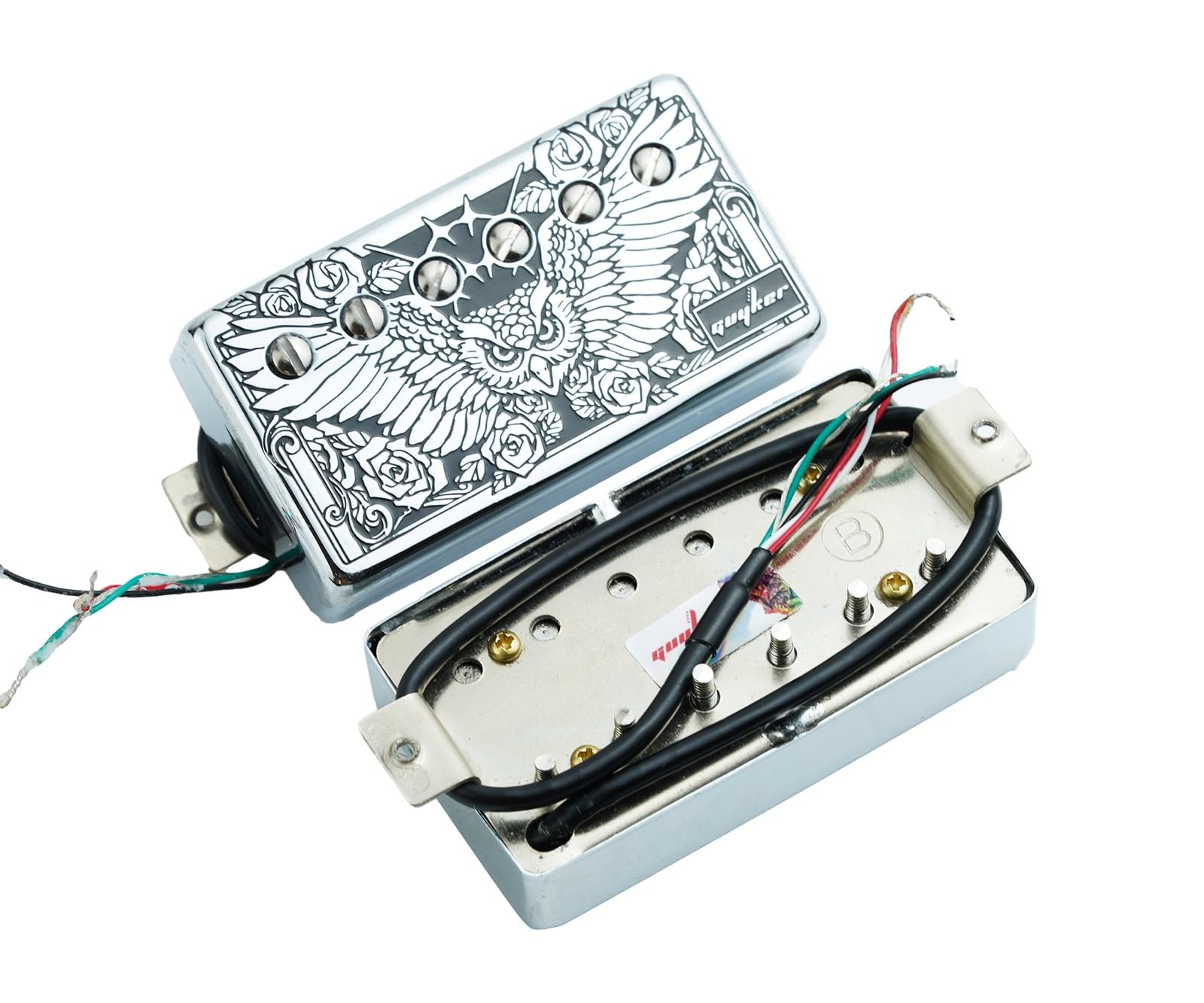 Guyker Alnico5 Humbucker Tonabnehmer für E-Gitarre, Hals-/Steg-Tonabnehmer HBA5 mit Schaltung, Chromoberfläche PC005 Adlermuster Abdeckung