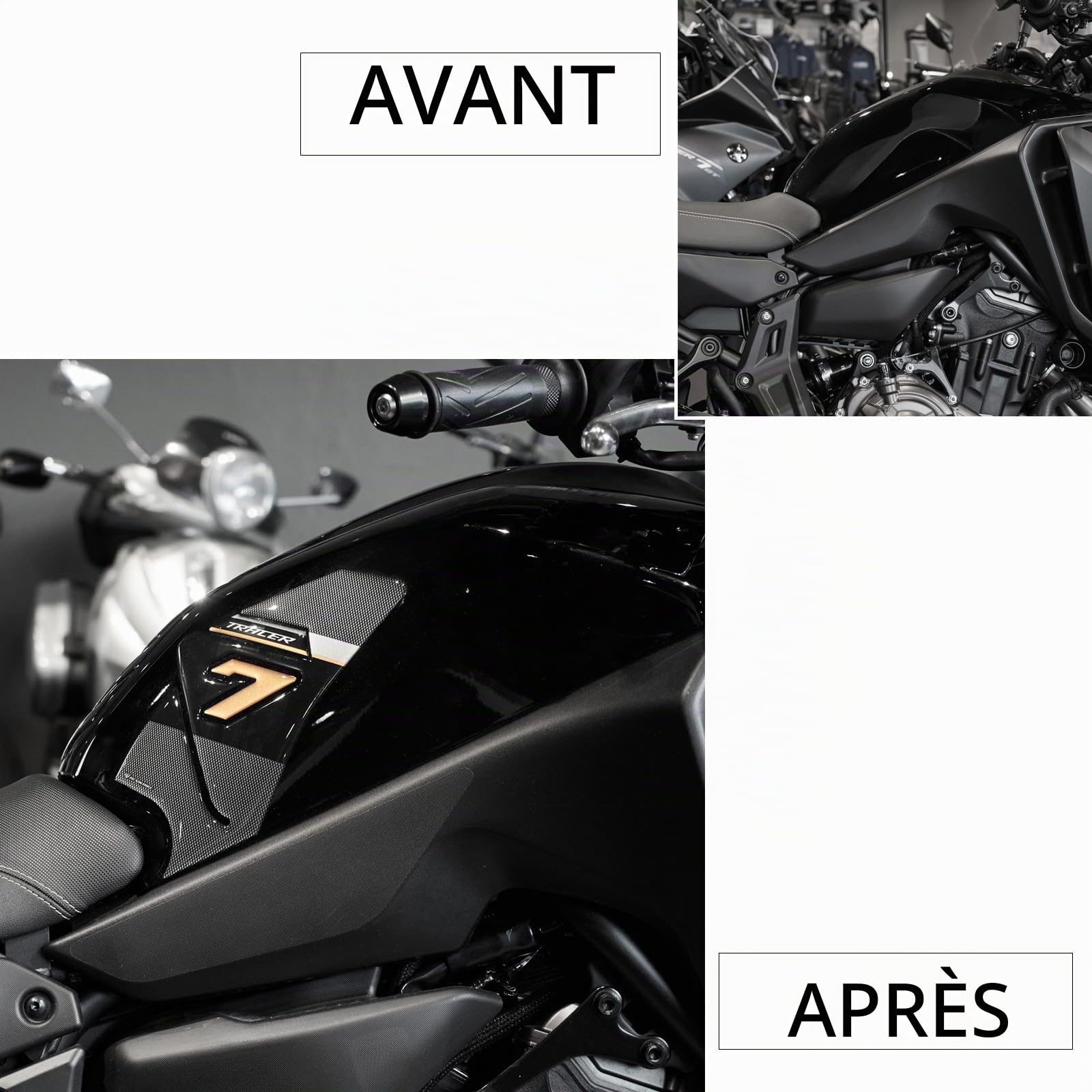 Resin Bike Autocollant Moto Compatibles avec Yamaha Tracer 7 GT 2021-2024 Or. Protections Latérales de Réservoir Contre Les Chocs et Les Éraflures. Autocollant 3D Résinés Made in Italy