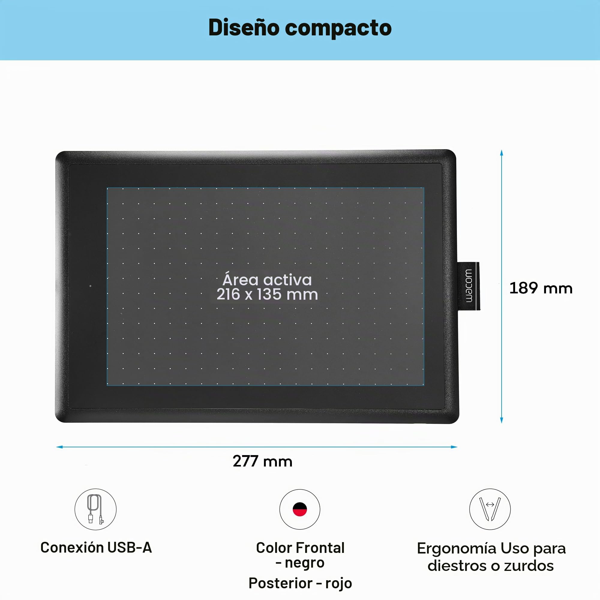 Wacom One by Wacom Medium - Tableta gráfica con lápiz Digital Sensible a la presión, Compatible con Windows, Mac y Chromebook, óptima para Oficina en casa y e-Learning, Color Negro y Rojo