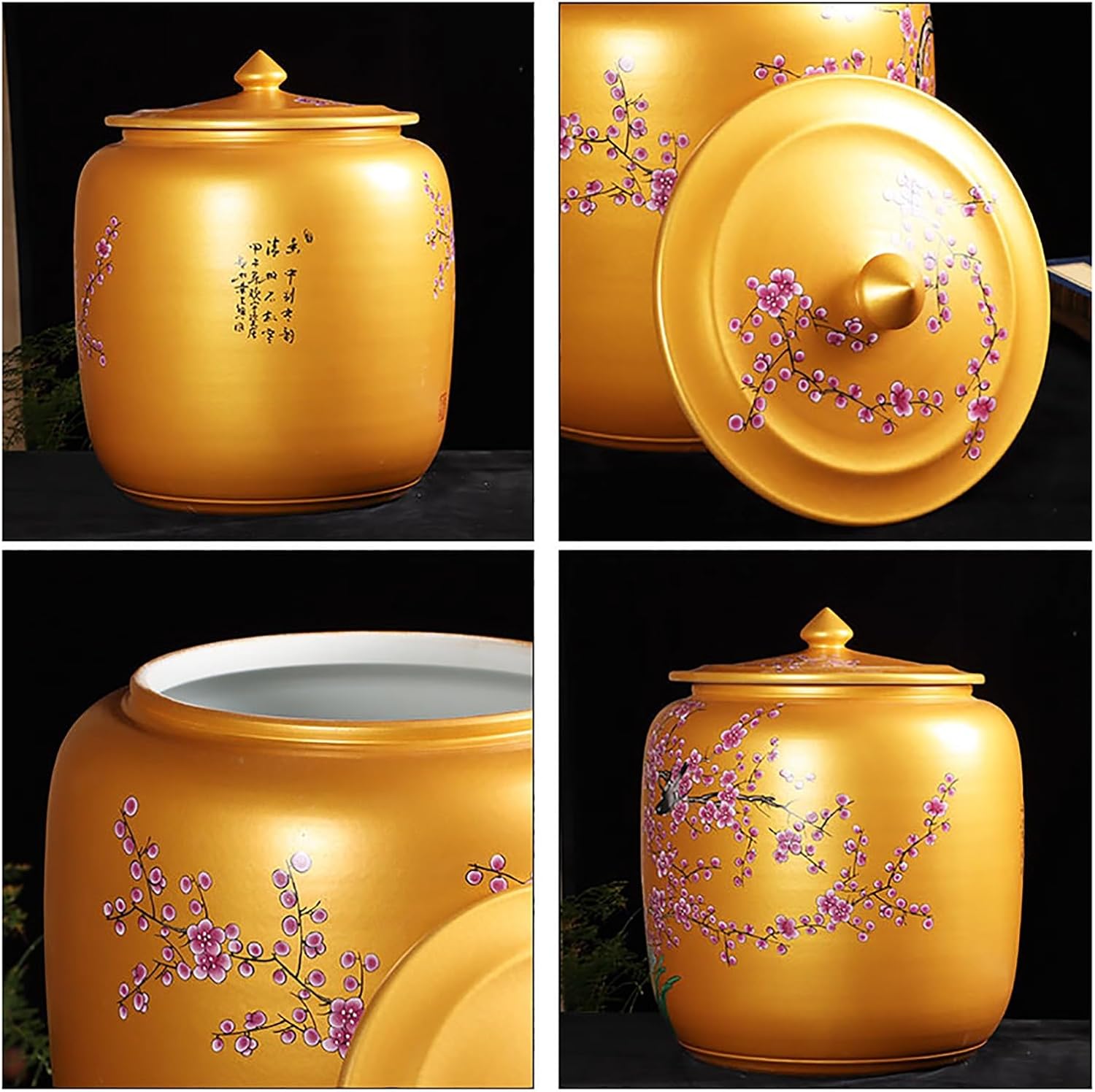 Rice Jar Ceramic, Ceramic Flour Storage Containers with Lids, Kitchen Grain Storage Tank, Grain Dispenser, China Storage Containers(A1,Capacity 12.5kg)