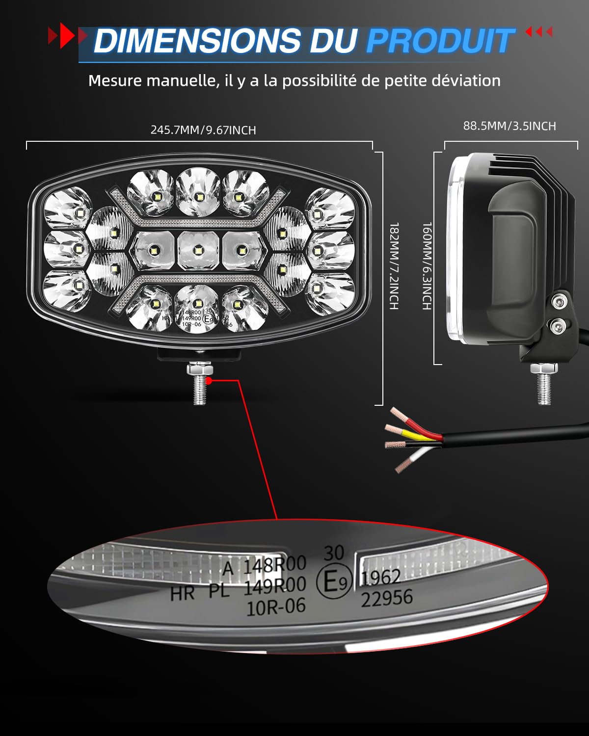 BraveWAY 2PCS 75W Phare De Travail LED Rond avec Feux De Jour Ambres Blancs Clignotement Rapide, 6500K 3500K IP68 Phare Longue Portée LED Camion 12v 24v pour Voiture, Camion, Tracteur