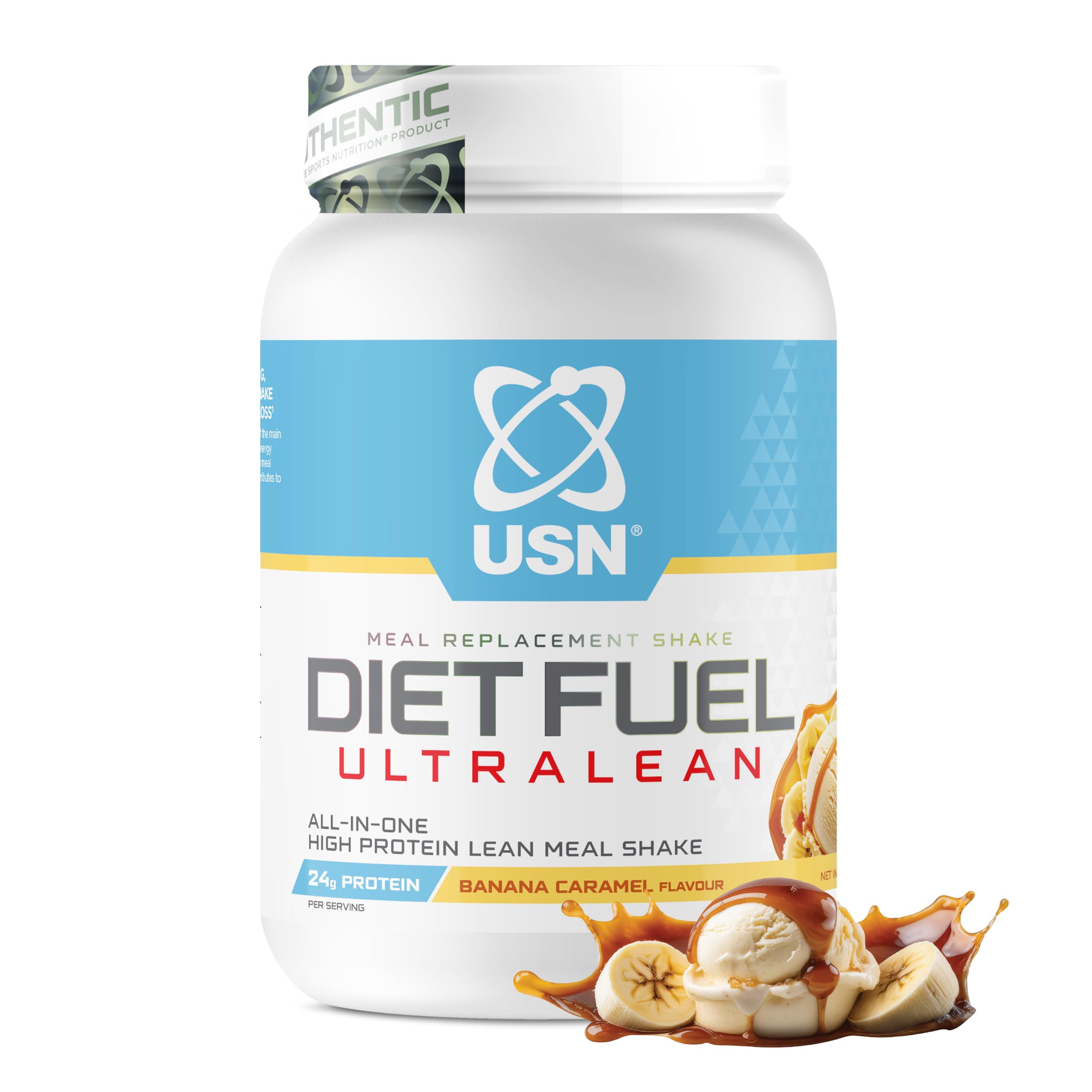 USN Diet Fuel Ultralean Meal Replacement Shake | Banana Caramel | 2kg with 36 Servings | High Protein, Low Calorie Shake | Calorie-Controlled Diet Support for Weight Loss | 24 Vitamins & Minerals