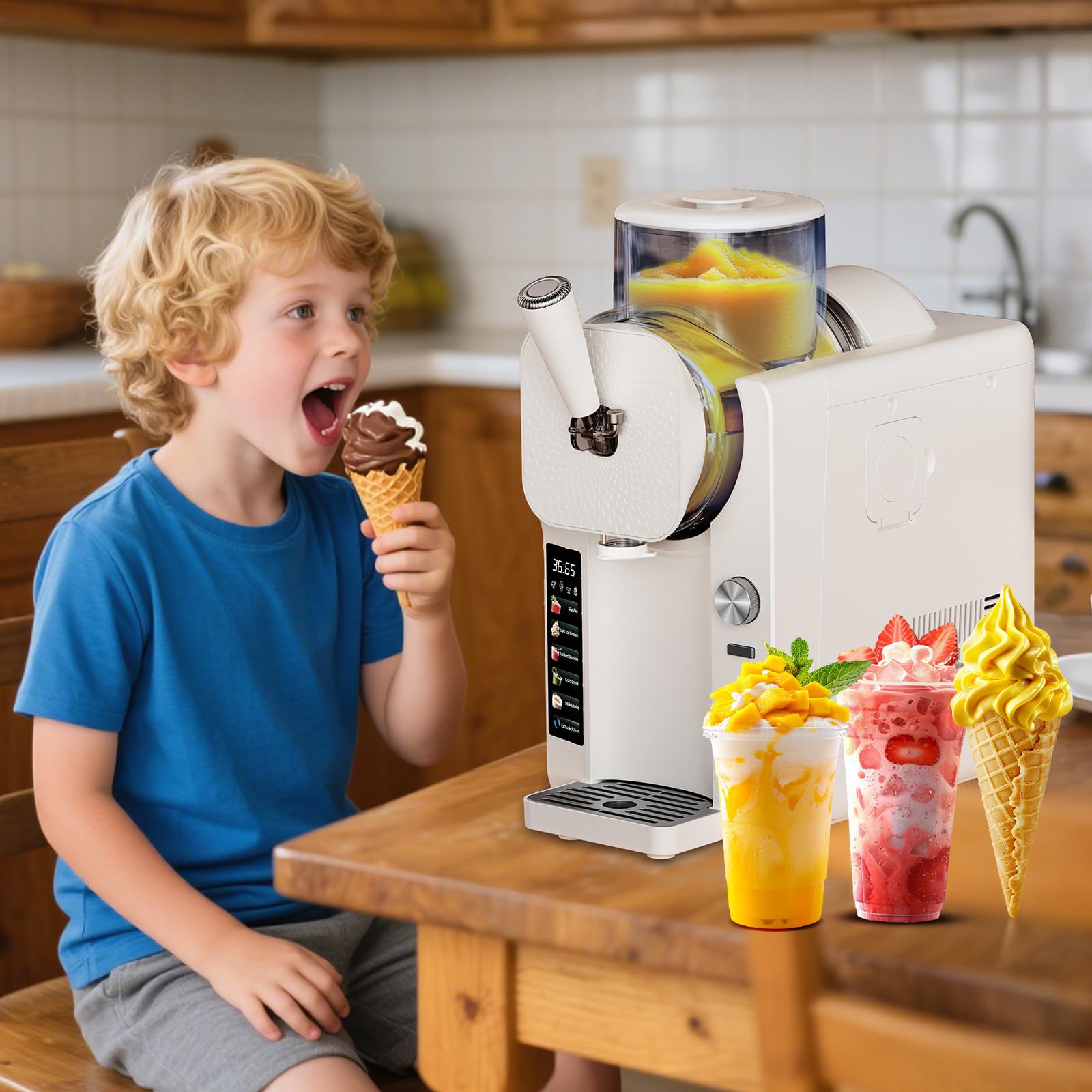 ice cream maker, slushie machine for home, slushy machine 70 oz margarita machine with 6 preset programs for ice cream, milkshake, cocktail, frappés, 9-level adjustable thickness, white | 6 preset programs: ice cream, milkshake, cocktail, frappés. 9-level thickness. white. for home use.