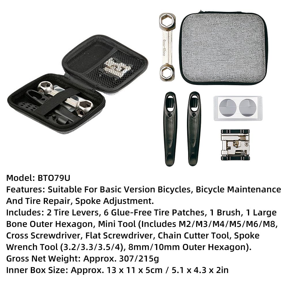 Kit di strumenti professionali per riparazione bici Strumenti di manutenzione multifunzione portatili per e mountain bike Riparazione pneumatici Taglio catena Fibbia magica (Bit 079 e)