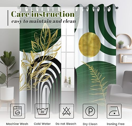 Miniatura 8 de Cortinas opacas con estampado verde y dorado, estilo bohemio, de mediados de siglo, modernas, oscuras, para dormitorio, sala de estar, 84 pulgadas