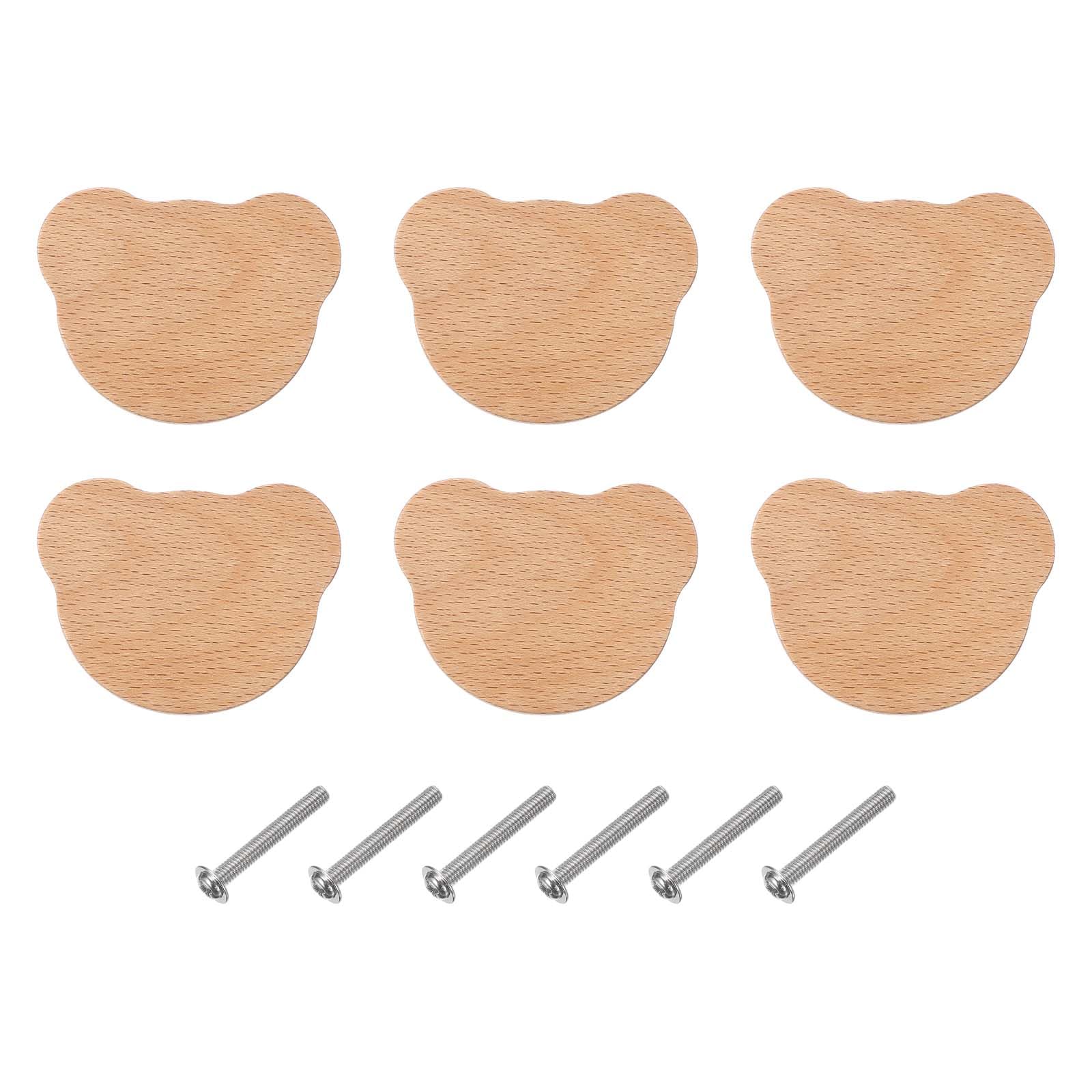 Boutons de meuble ours en bois véritable avec vis de fixation lot de 6
