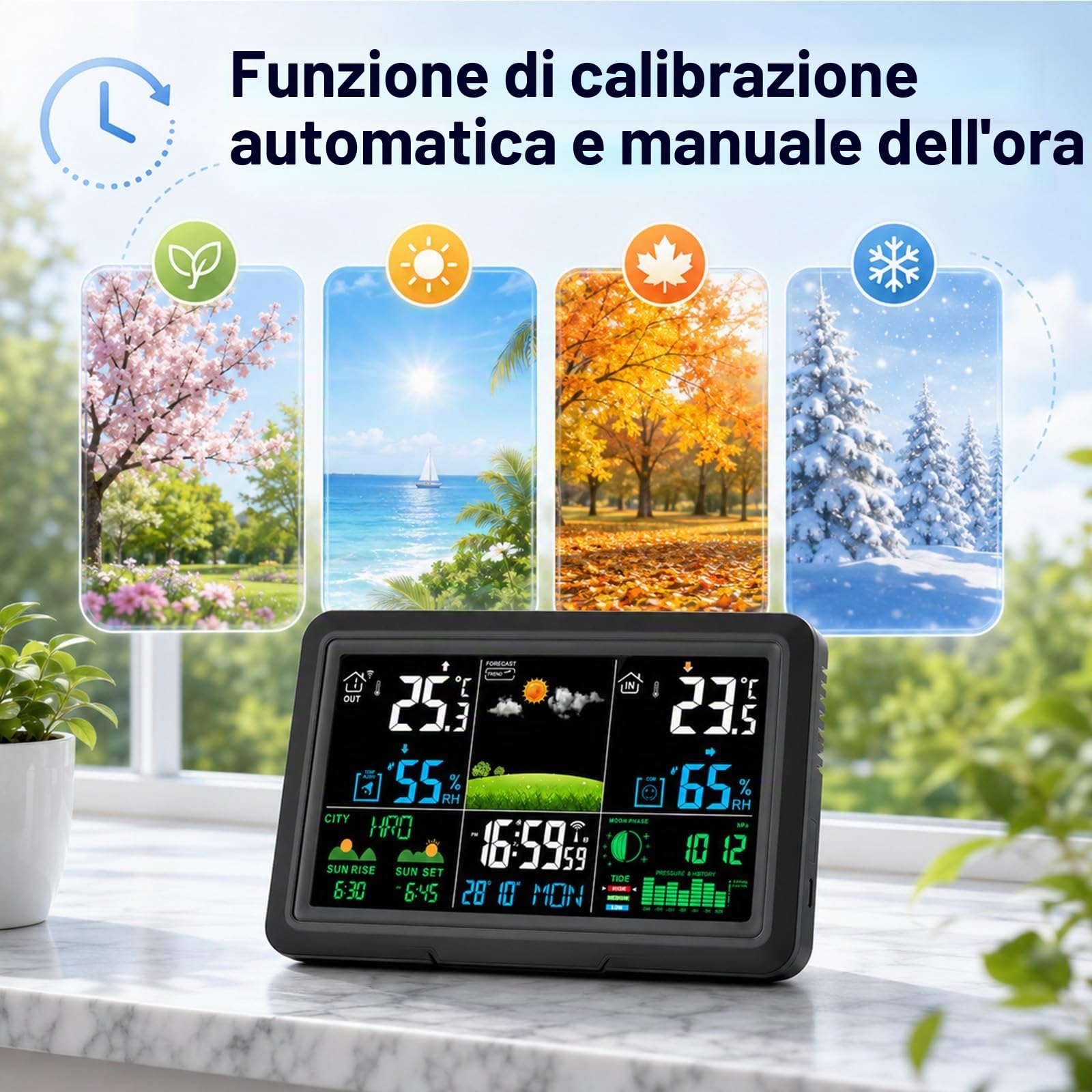 Stazione Meteo Con 3 Sensore Esterno, Per Interni Ed Esterni | Stazione Meteorologica Wireless Con App Tuya E Smartlife, Schermo Lcd Colorato,Allarme,Sveglia,Previsioni Meteorologiche
