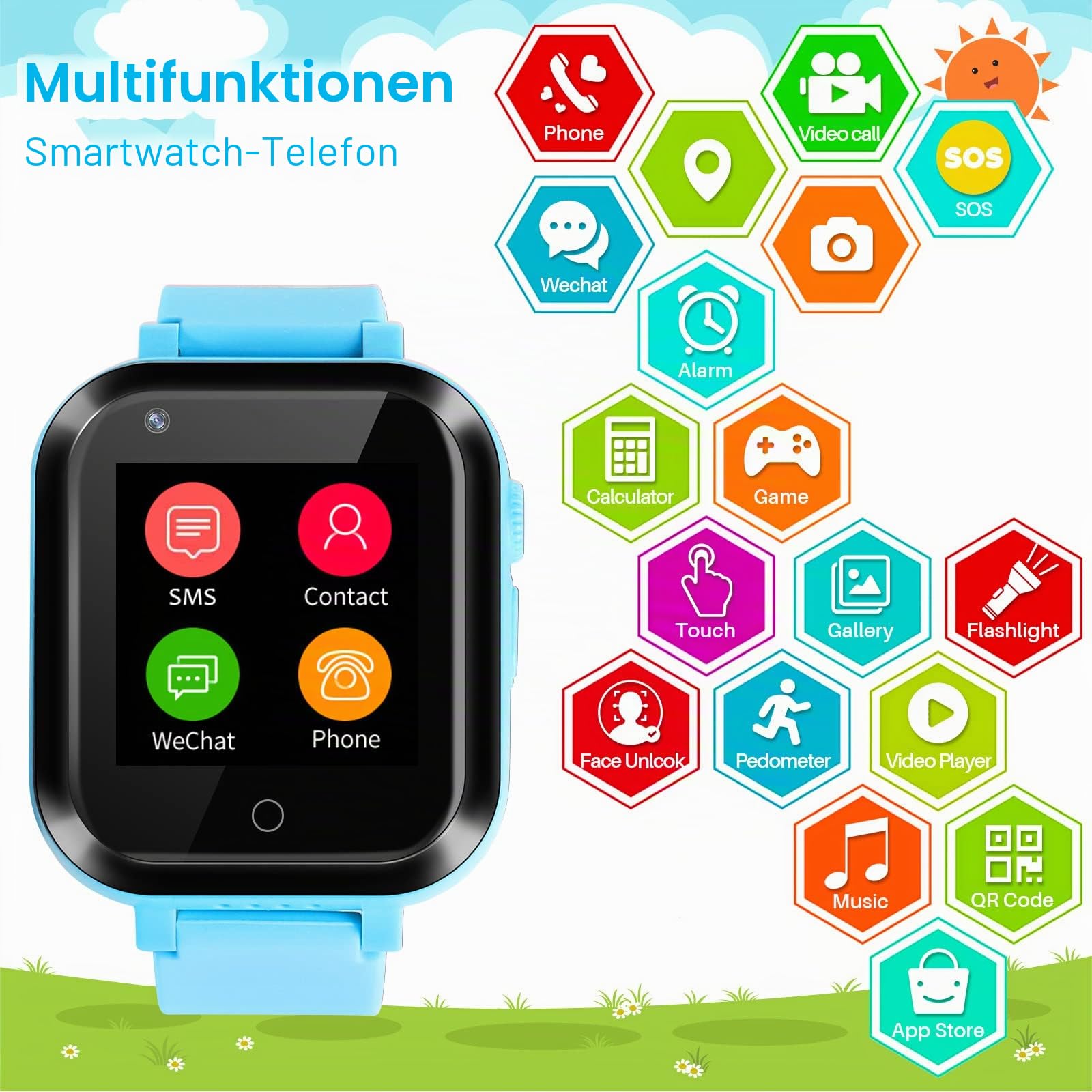 4G Smartwatch Kinder Smart Watch Telefon mit GPS und Anruf, SOS, Musik-Player, Kamera, Kinderuhr Weihnachten Geburtstag Geschenke für 3-14 Jahre Jungen Mädchen