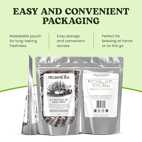 Vista 39 de Nelson's Tea - Té Earl Grey Hoja suelta - Té negro de frambuesa Earl Grey con frambuesas secas - Hoja suelta Earl Grey con pétalos de aciano