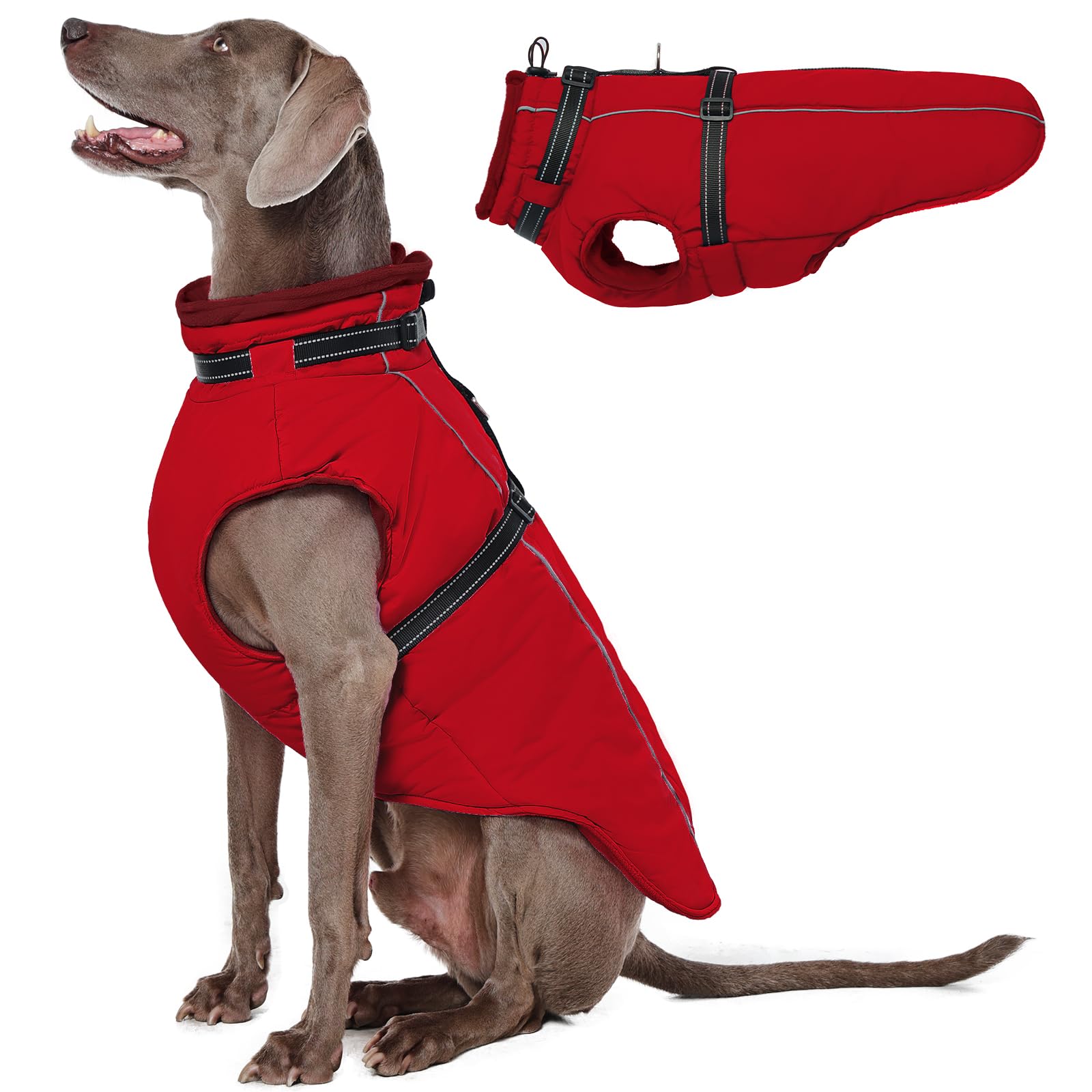 Lelepet Giacca invernale calda per cani con imbracatura integrata, cappotto antivento foderato in pile per cani di taglia grande, gilet riflettente per il freddo con fibbia regolabile, Border Collie