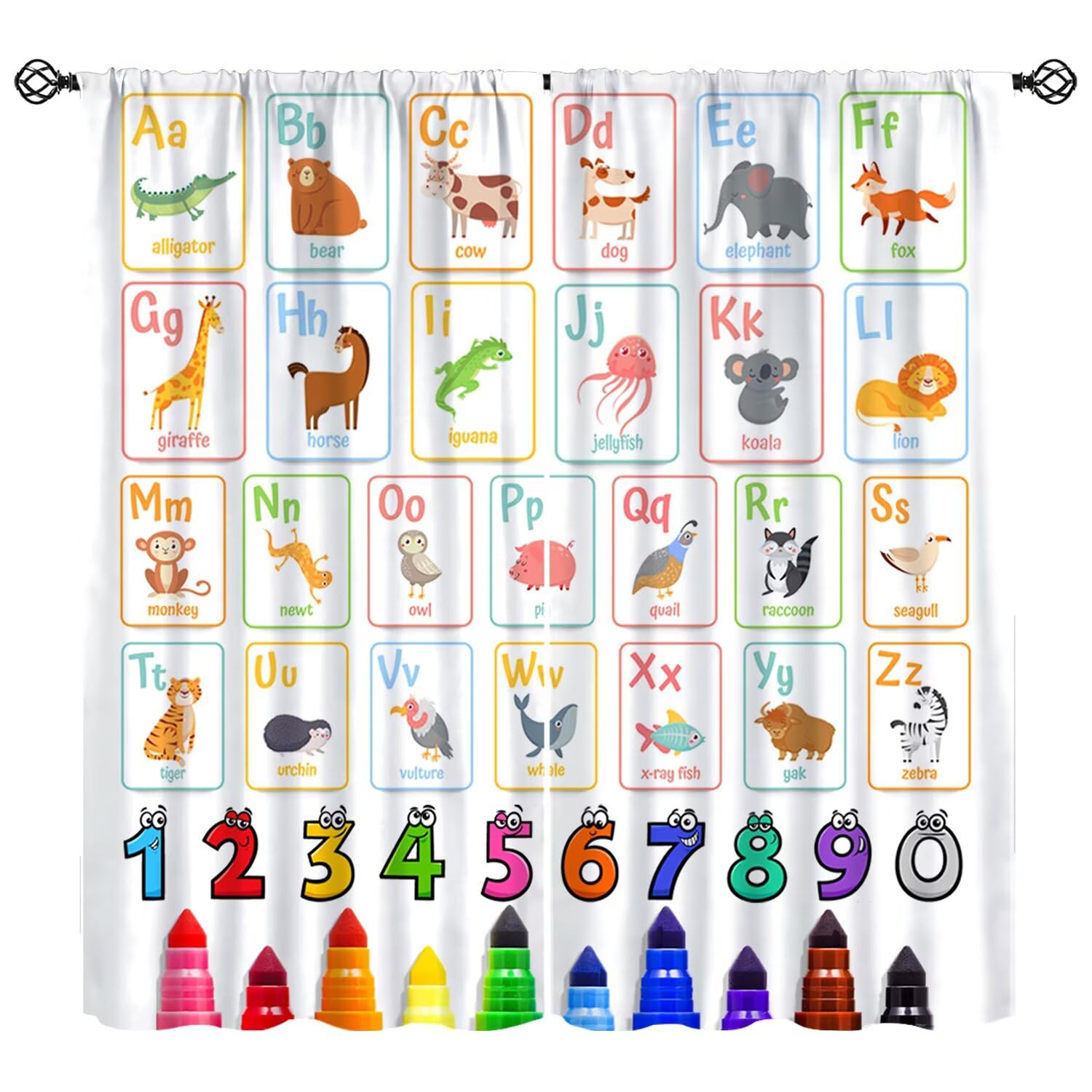 Kids Alphabet ABC Curtains, Cartoon Animal Blackout Window Treatments Funny Educational Learning Alphabet Tools Drapes for Girls Boys Baby Nursery Toddler Bedroom Study Room Classroom W84xL84in