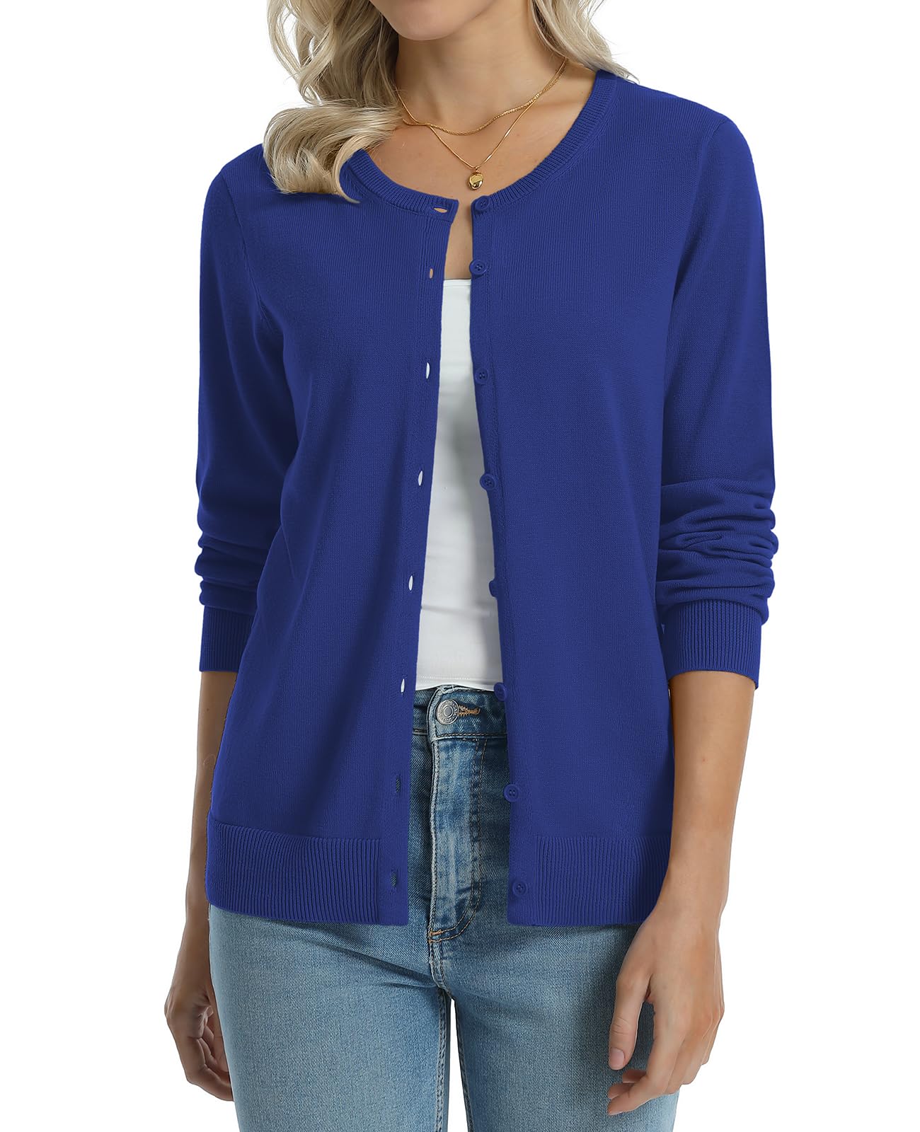 QUALFORT Women's 100% Cotton Lightweight Cardigans Long Sleeve Sweater