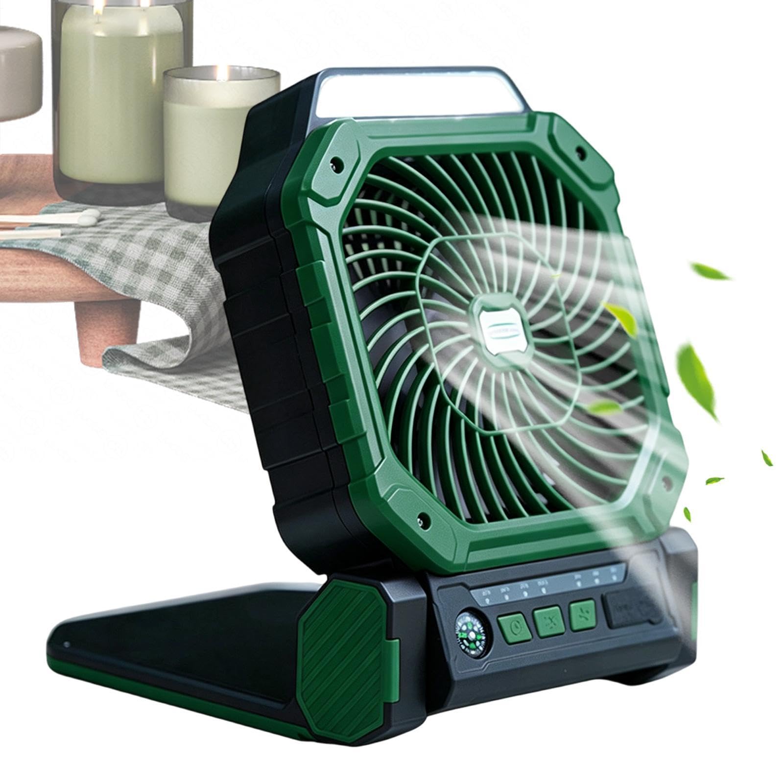 Ventilatori per Esterno con Timer, 4 Velocità, Luce LED e Raffreddamento | Ventilatori Da Campeggio Ricaricabili USB Per Esterni Interno, Ufficio, Viaggio, Escursionismo, Campeggio, Pesca, Blackou