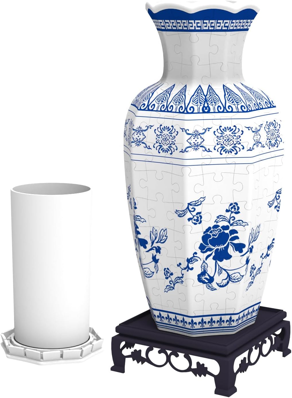 3D Puzzle Vase for Adults, Vase Puzzle Planter with 164 Curved Pieces,Water Cup & Stand, Art Jar Puzzles for House Flowers Arrangements and Home Decoration (Blue and White)