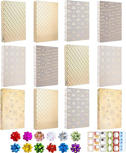 Miniatura 2 de JOYIN 12 cajas de regalo de camisa de Navidad, 15 x 10 x 2 pulgadas, 6 cajas de regalo de camisas con diseños de pintura laminada dorada, caja de