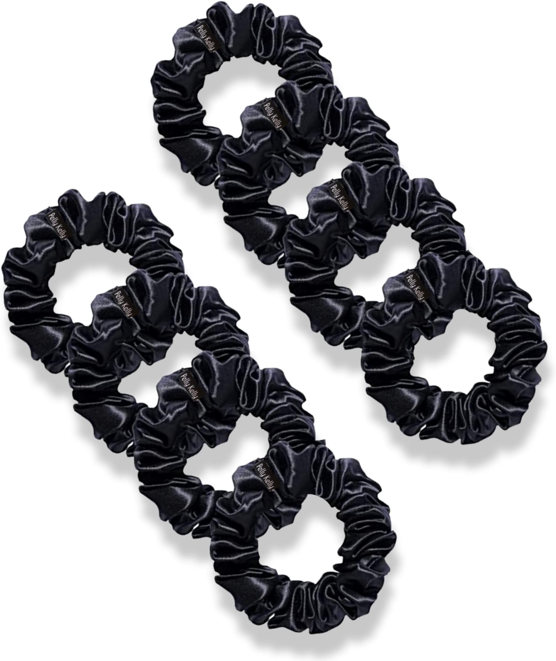 Pelly KellyBlack Satin Scrunchies, Silk Satin Scrunchy For Women and Girls, Hair Band for Women, Ponytail Holder, Rubber Band, Skinny Scrunchies, Girls Hair Accessories, Skinny-Size, S Pack of 8