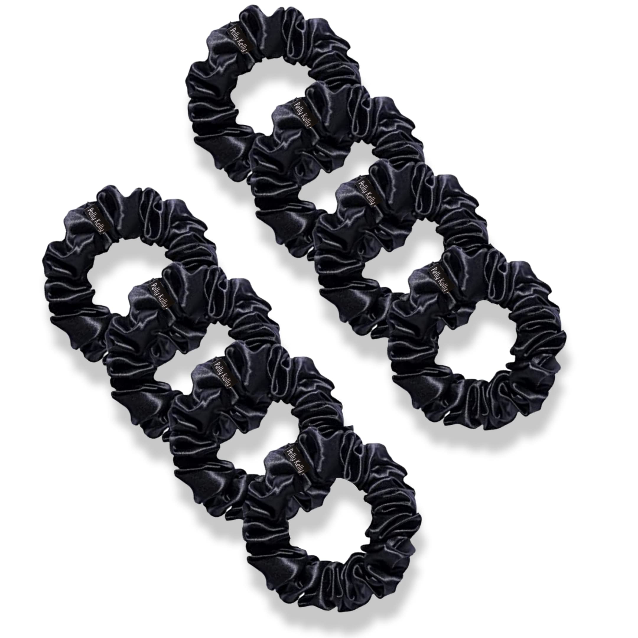 Pelly KellyBlack Satin Scrunchies, Silk Satin Scrunchy For Women and Girls, Hair Band for Women, Ponytail Holder, Rubber Band, Skinny Scrunchies, Girls Hair Accessories, Skinny-Size, S Pack of 8