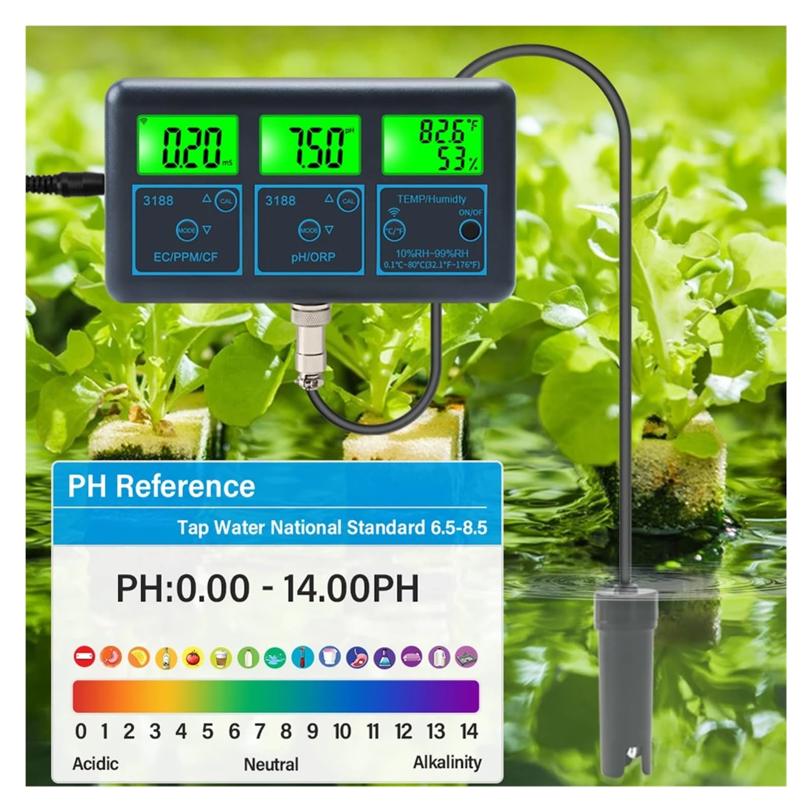 Tuya WiFi 7 En 1 Probador De Calidad Del Agua Analizador PH/ORP/EC/PPM/CF/Monitor Humedad/temperatura Detector Medidor PH DeteccióN RáPida Y Precisa