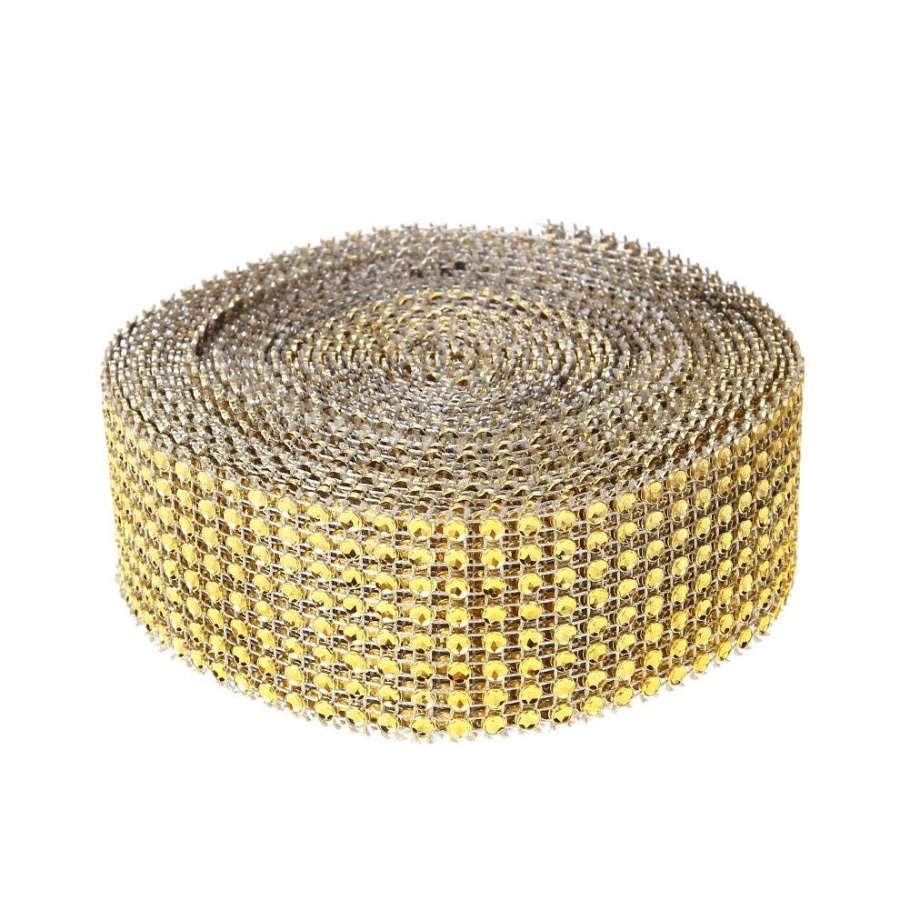 10 Yard 8 Rows Diamond Diamante Ribbon Roll Sparkle Rhinestone Mesh Crystal Wedding Wrap Cake Ribbon Decoration Gold Durable and Useful